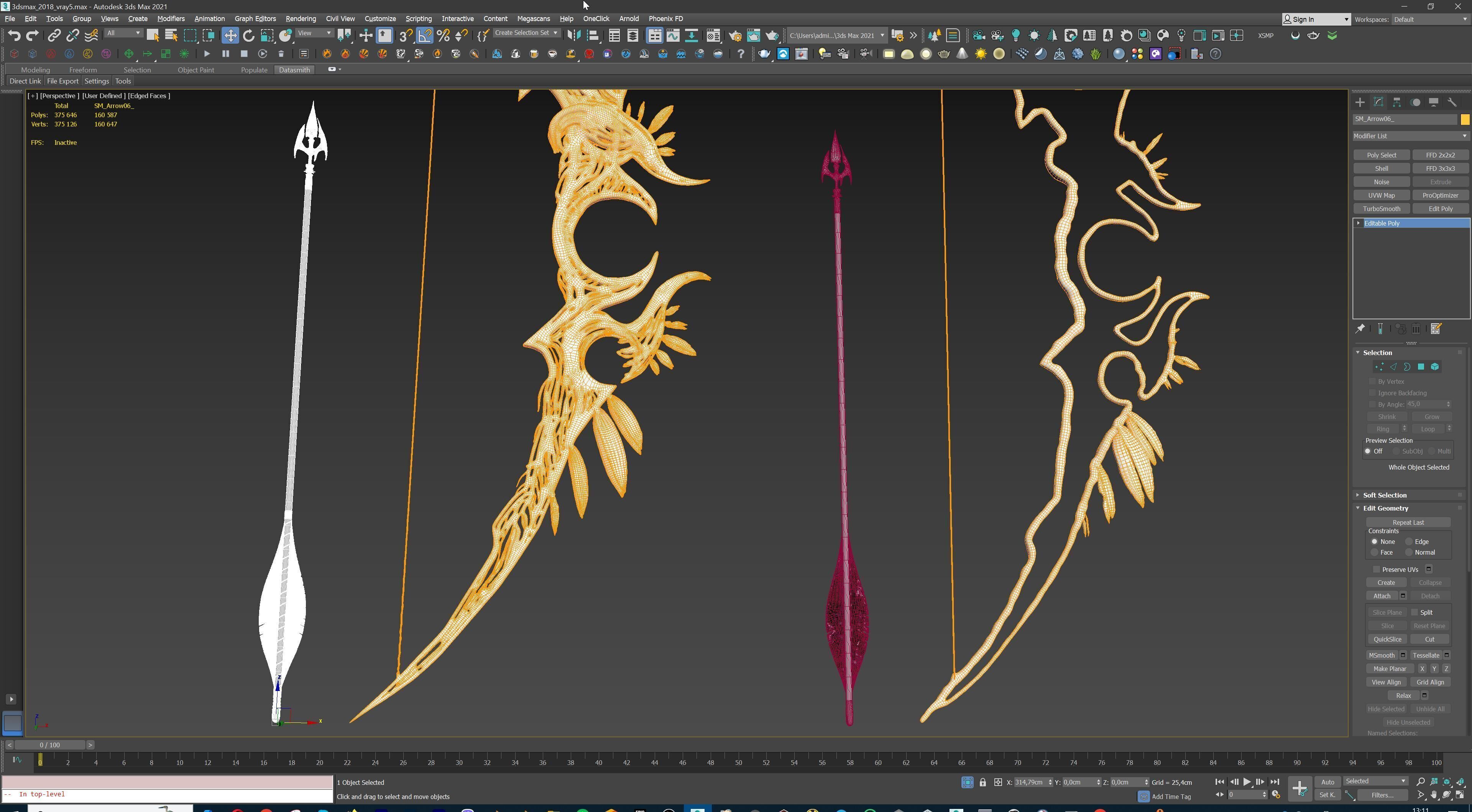 Fantasy Bow and Arrow Set High-poly and Game-Ready Low-poly 3D model_88