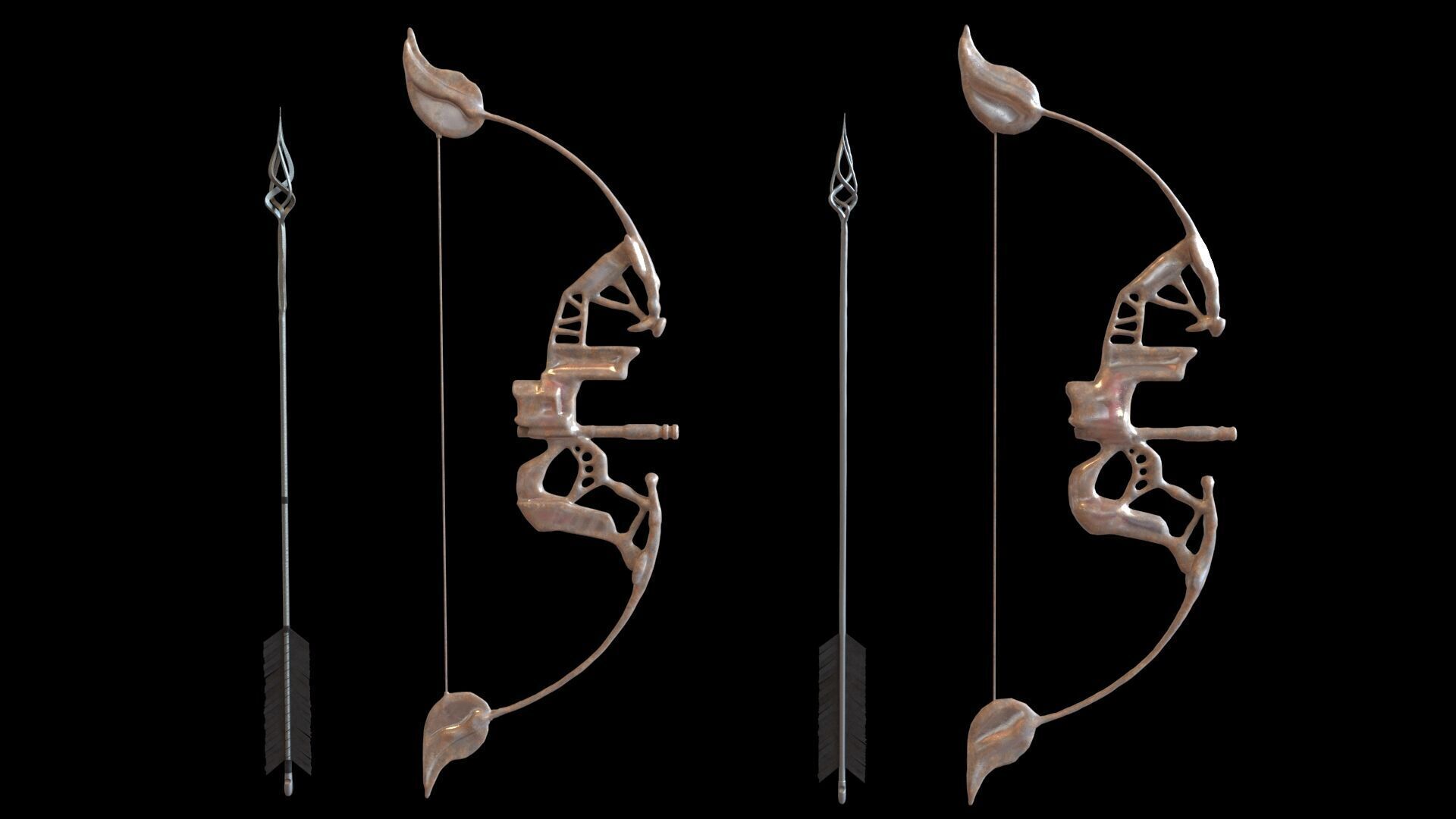 Fantasy Bow and Arrow Set High-poly and Game-Ready Low-poly 3D model_44