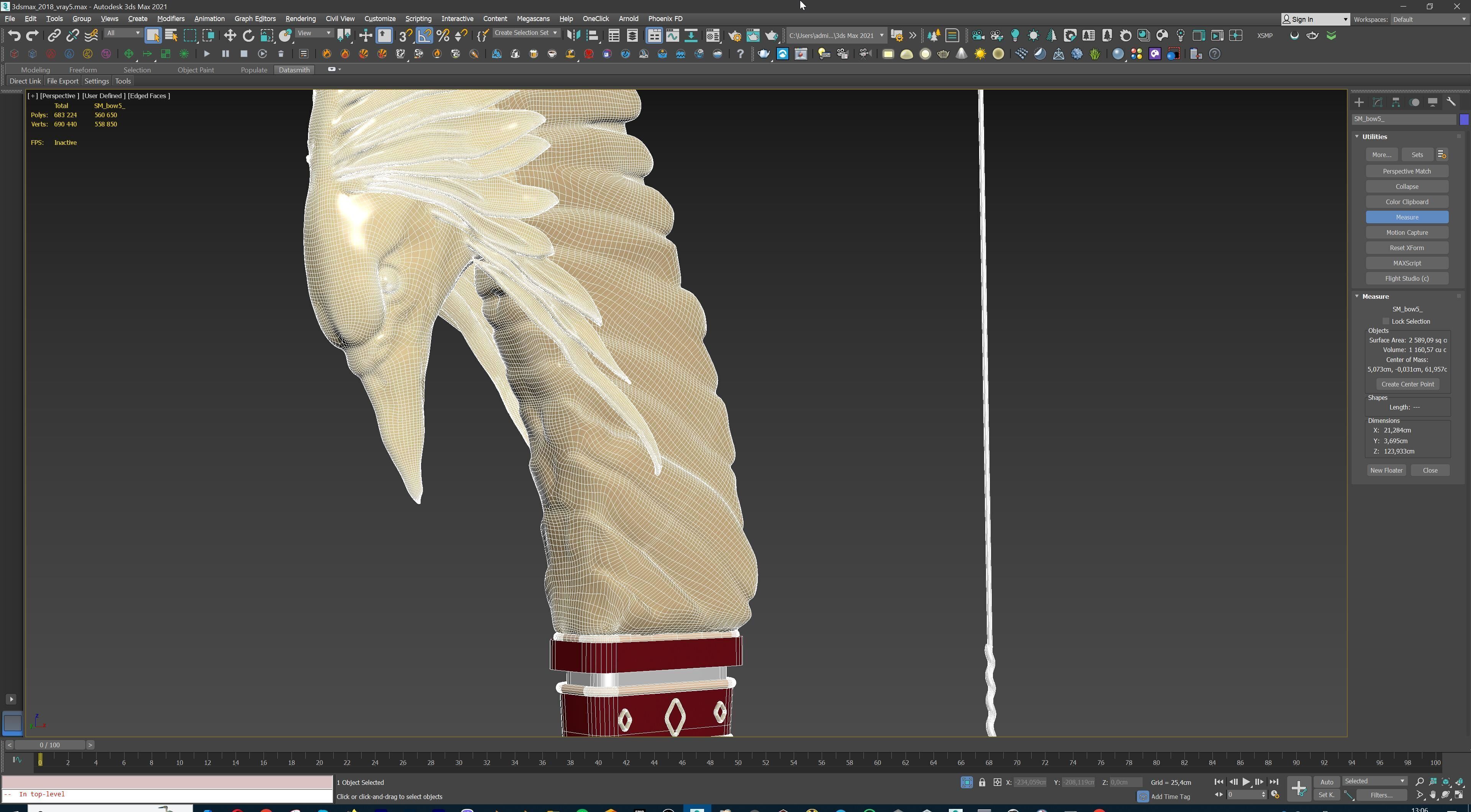 Fantasy Bow and Arrow Set High-poly and Game-Ready Low-poly 3D model_86