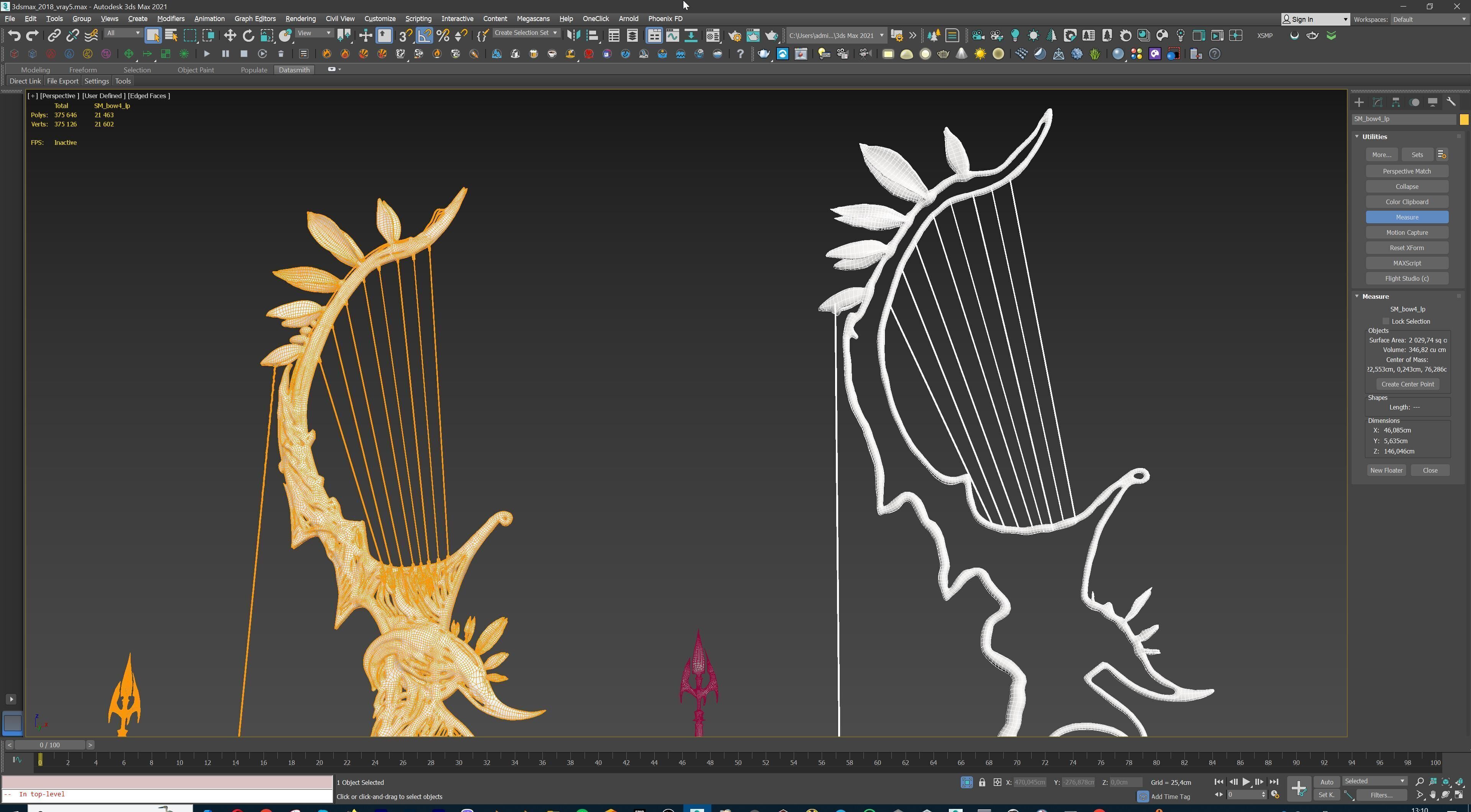 Fantasy Bow and Arrow Set High-poly and Game-Ready Low-poly 3D model_92