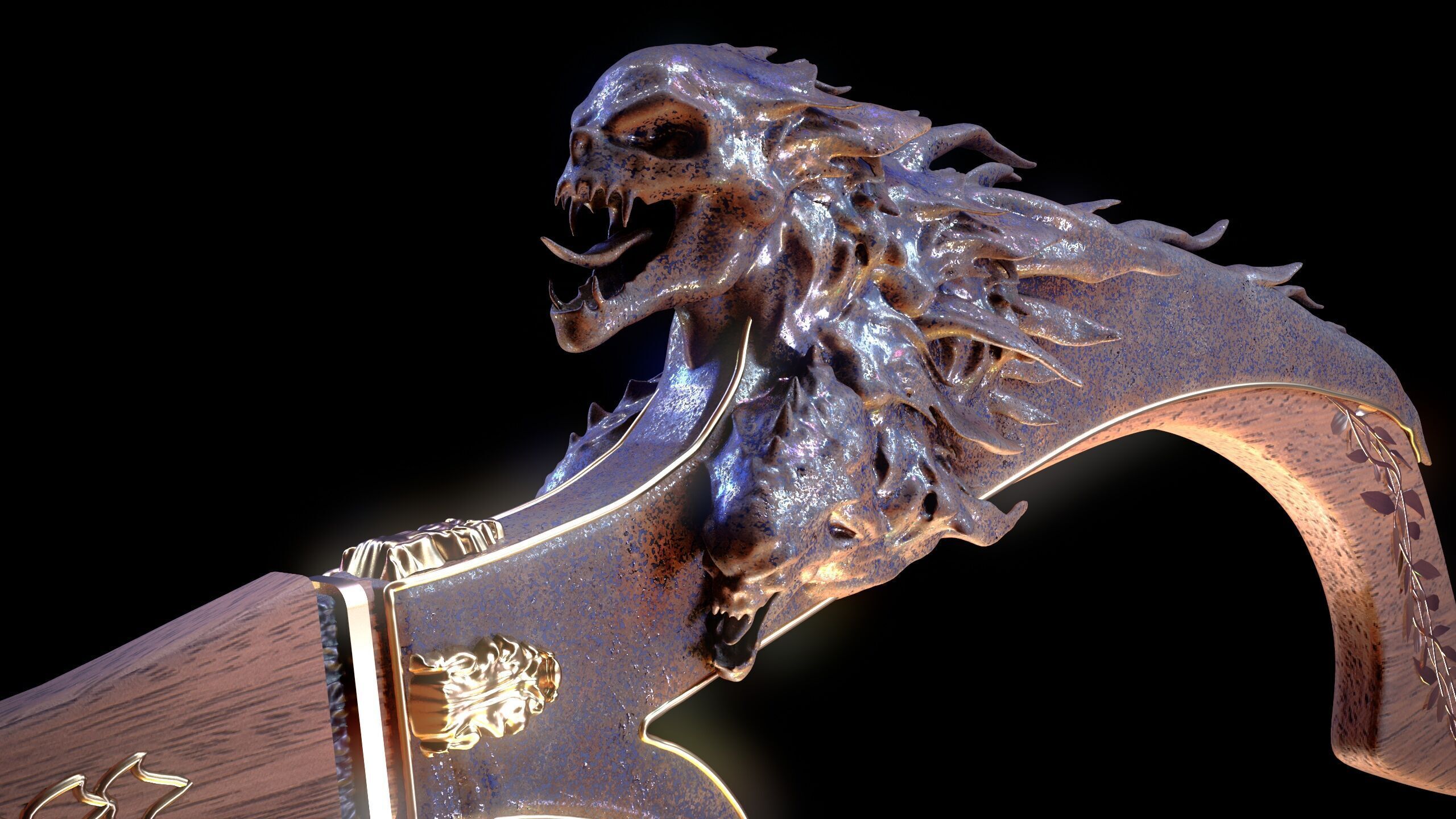 Fantasy Bow and Arrow Set High-poly and Game-Ready Low-poly 3D model_5