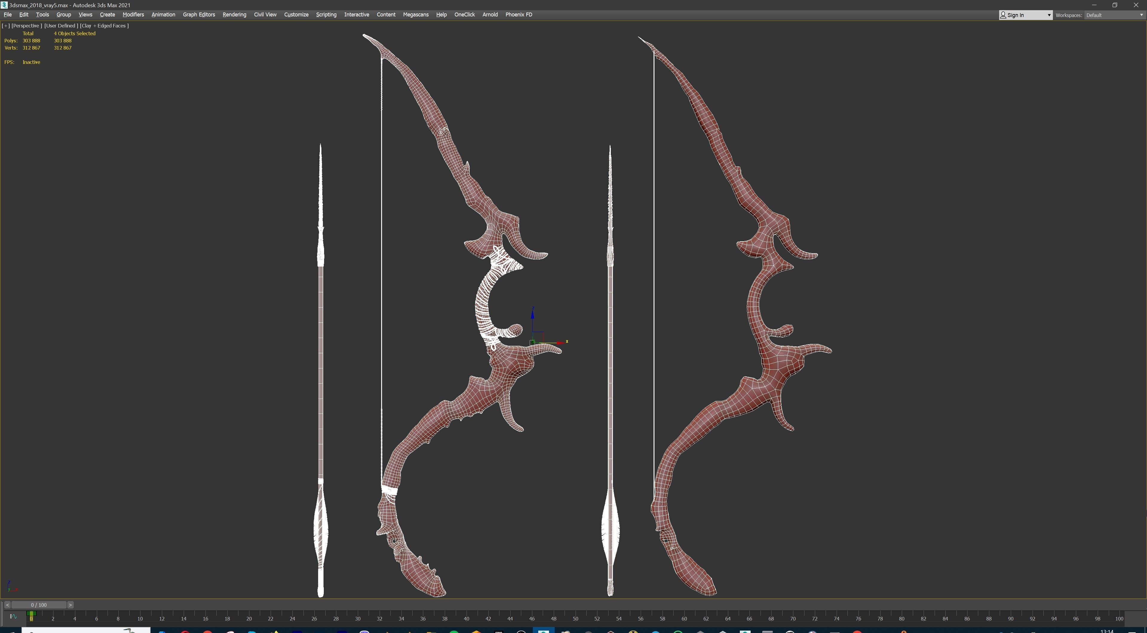 Fantasy Bow and Arrow Set High-poly and Game-Ready Low-poly 3D model_97