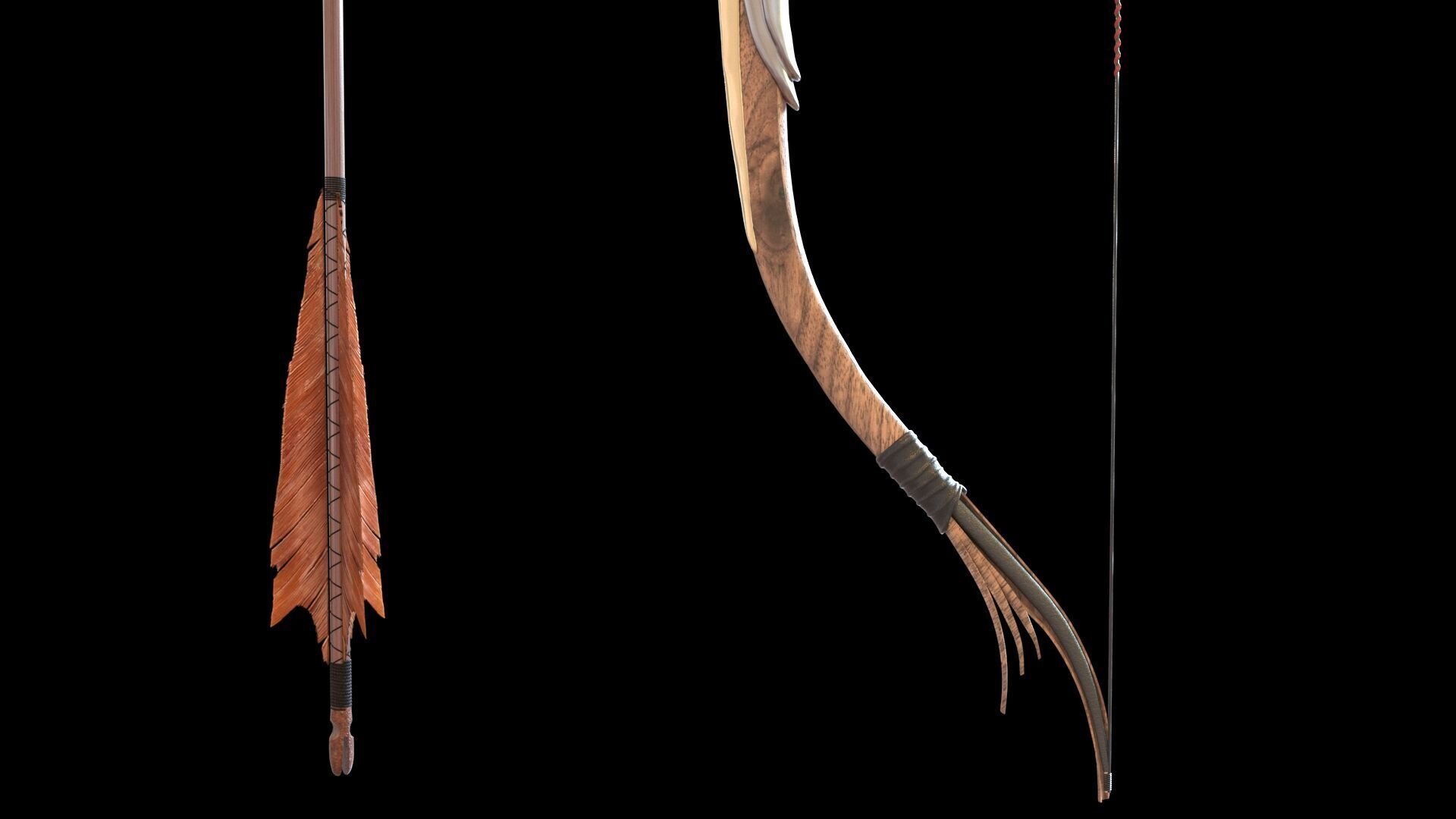 Fantasy Bow and Arrow Set High-poly and Game-Ready Low-poly 3D model_24