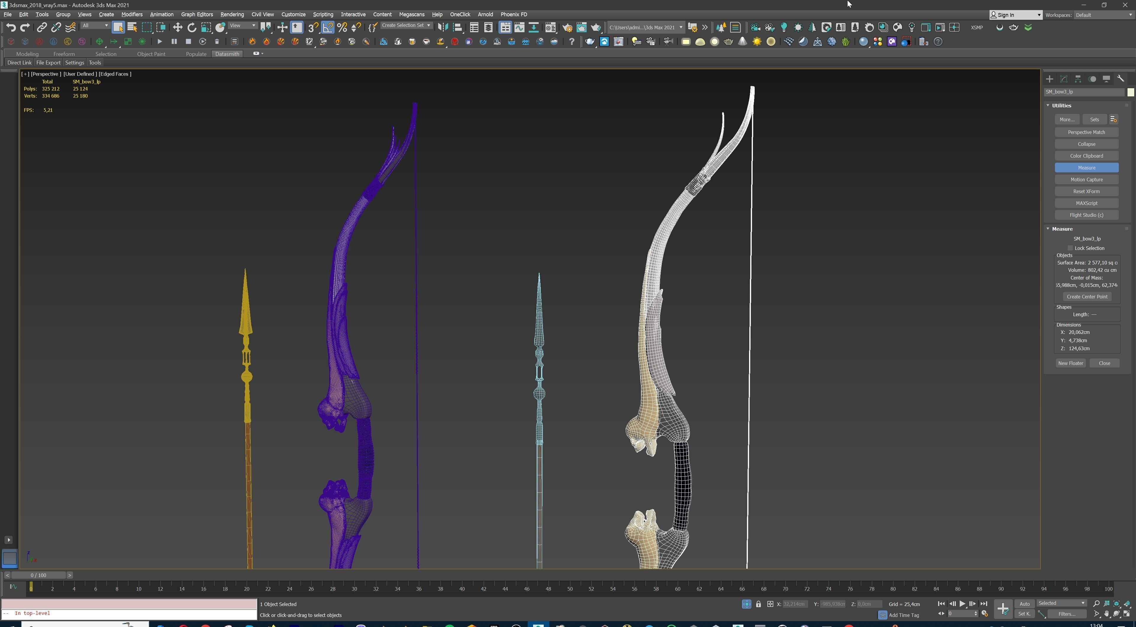Fantasy Bow and Arrow Set High-poly and Game-Ready Low-poly 3D model_72
