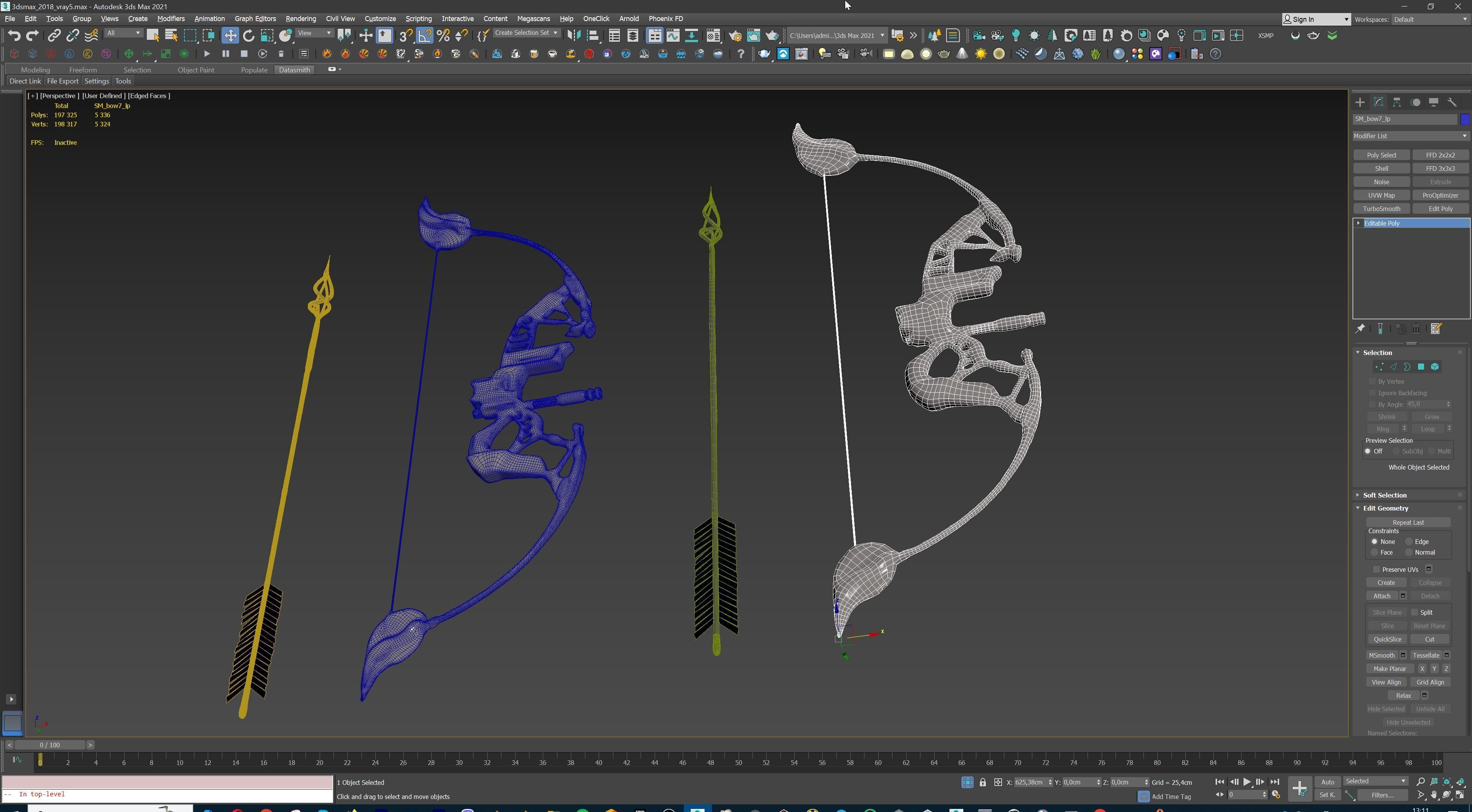 Fantasy Bow and Arrow Set High-poly and Game-Ready Low-poly 3D model_93