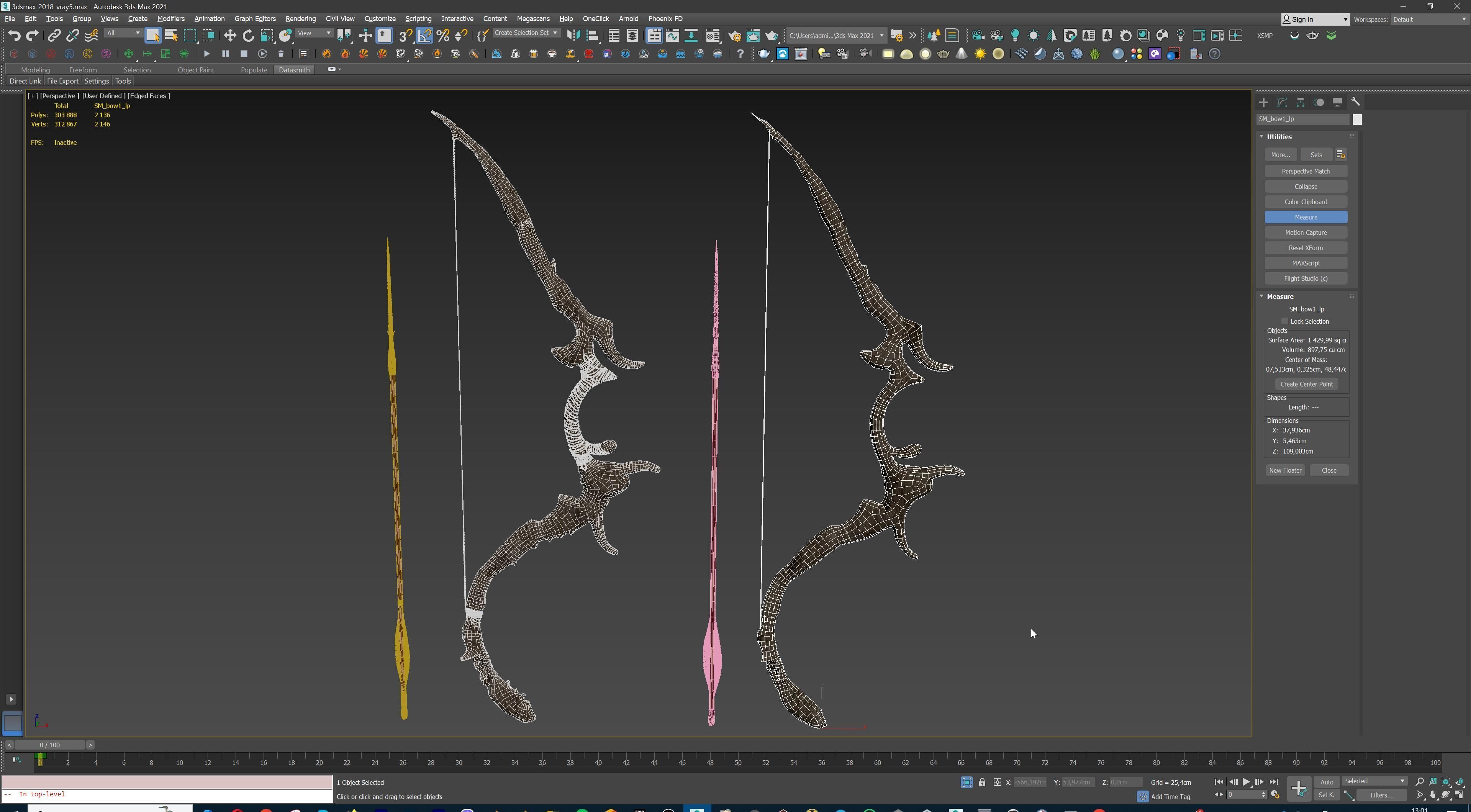 Fantasy Bow and Arrow Set High-poly and Game-Ready Low-poly 3D model_79