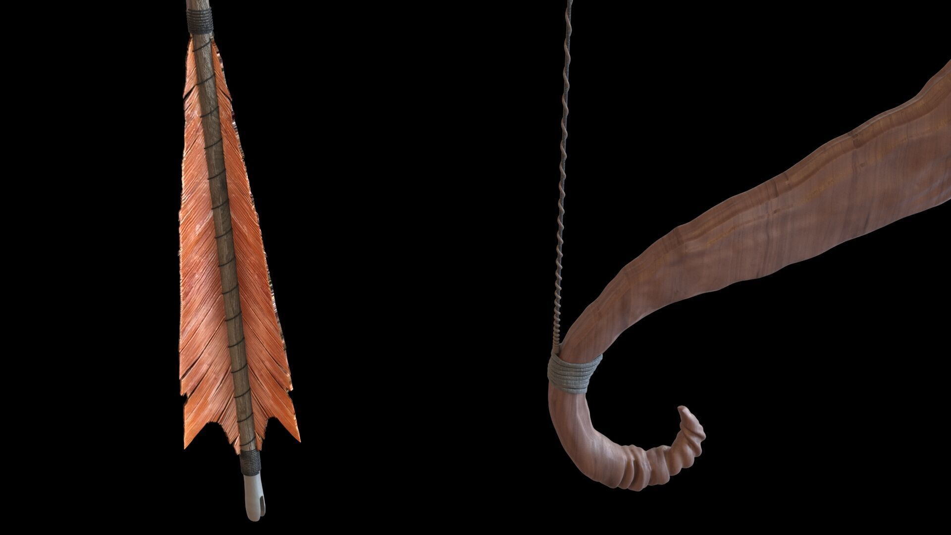 Fantasy Bow and Arrow Set High-poly and Game-Ready Low-poly 3D model_15