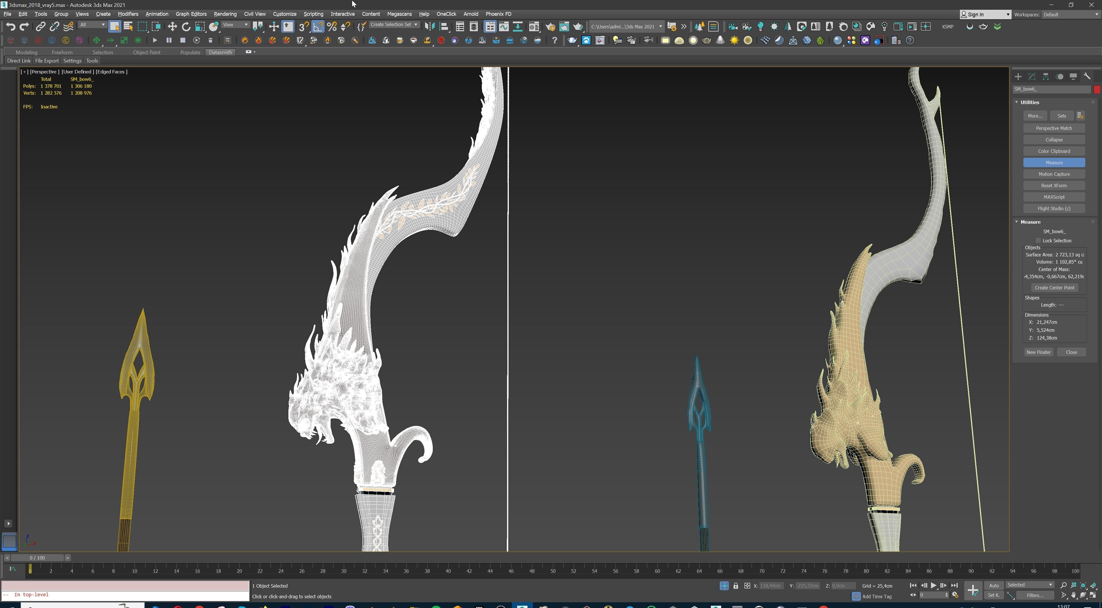 Fantasy Bow and Arrow Set High-poly and Game-Ready Low-poly 3D model_87