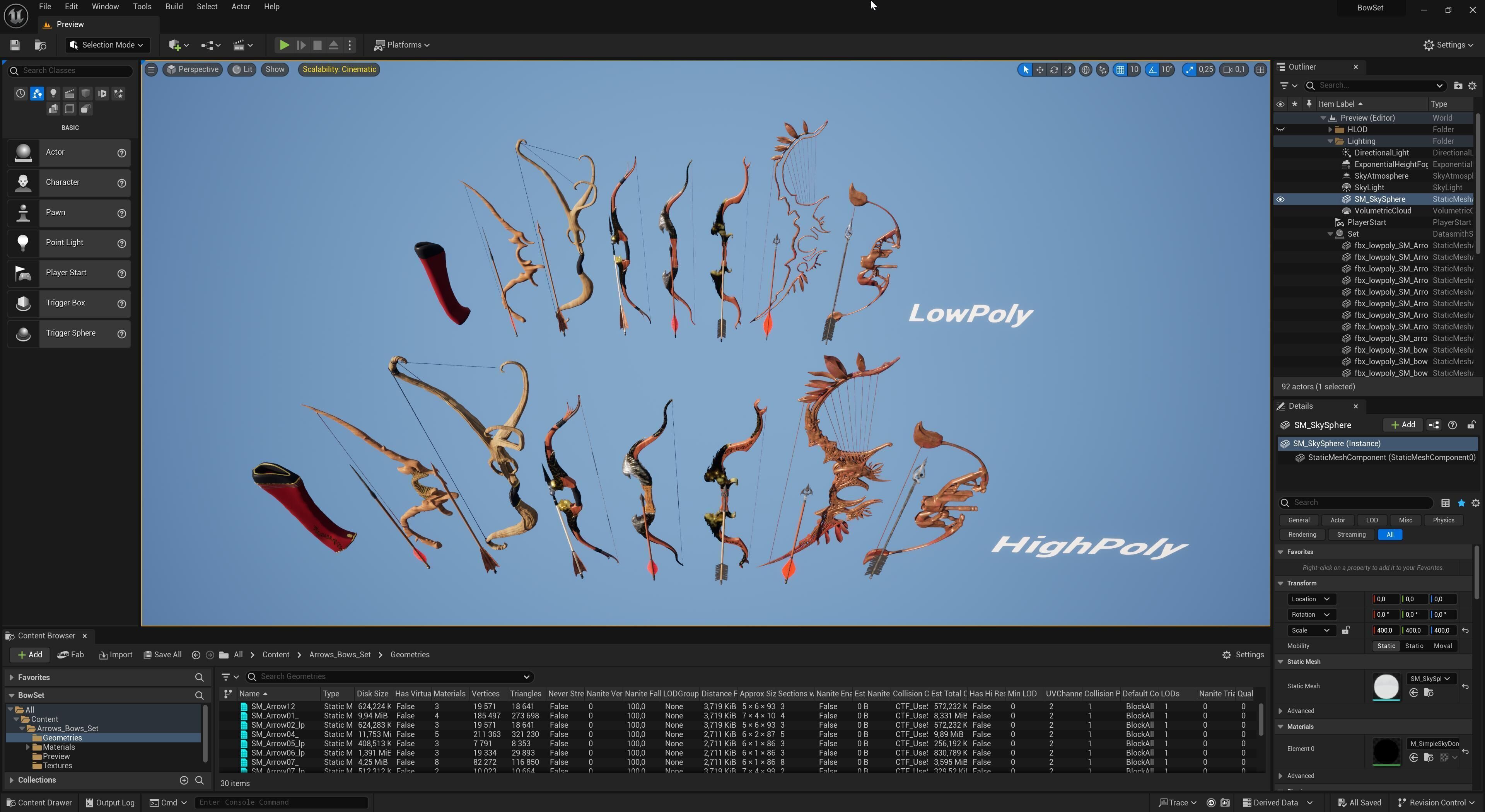 Fantasy Bow and Arrow Set High-poly and Game-Ready Low-poly 3D model_64