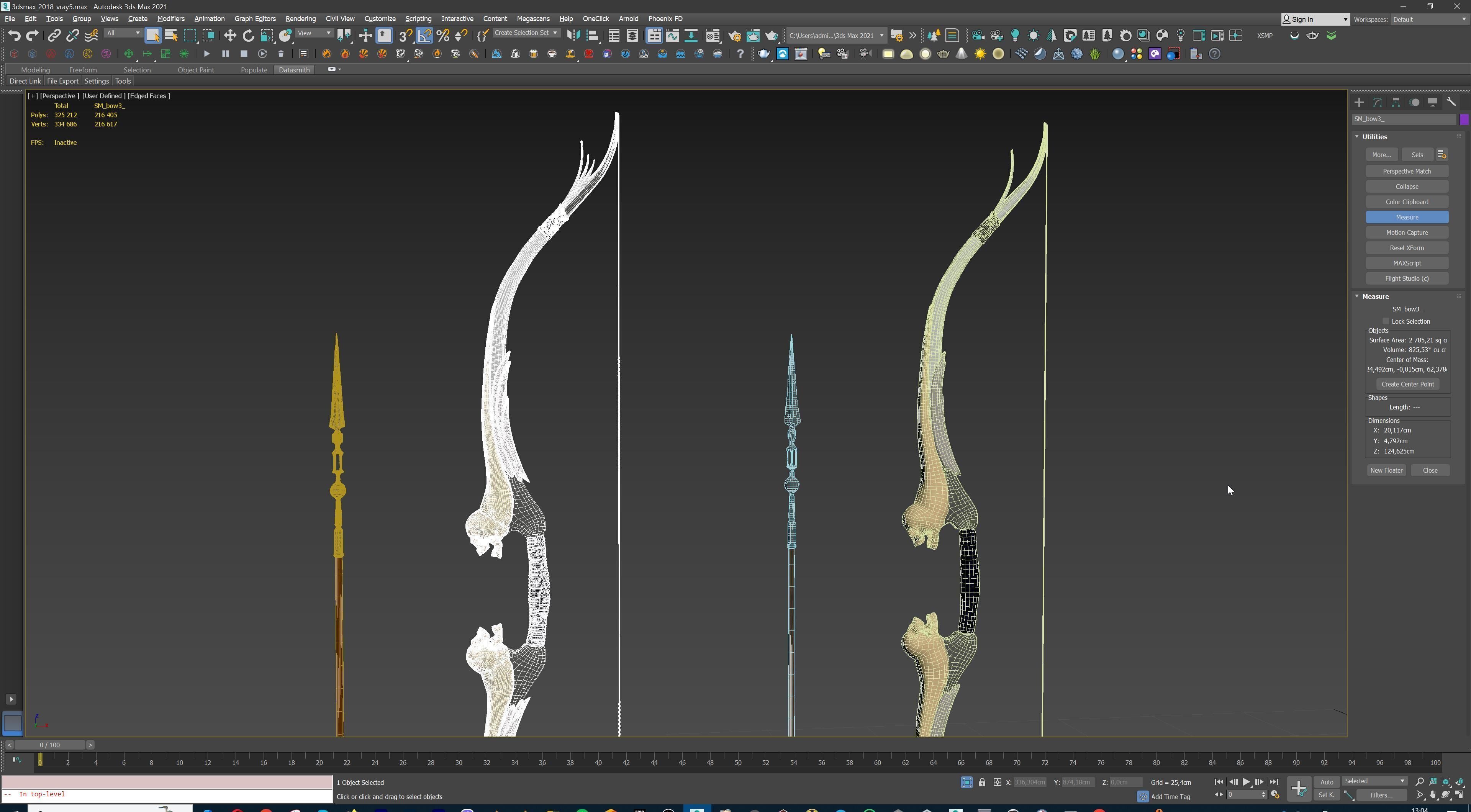 Fantasy Bow and Arrow Set High-poly and Game-Ready Low-poly 3D model_66
