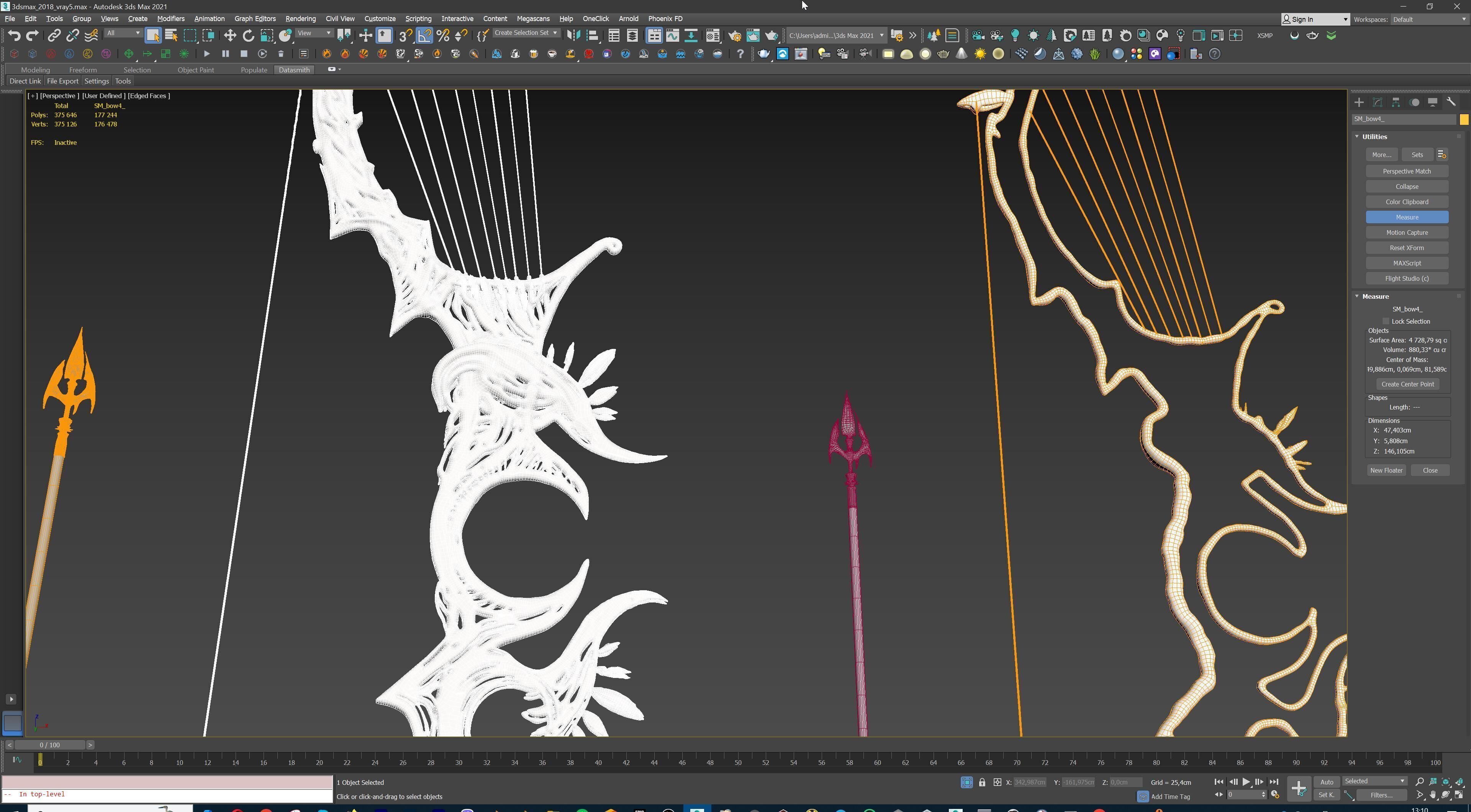 Fantasy Bow and Arrow Set High-poly and Game-Ready Low-poly 3D model_85