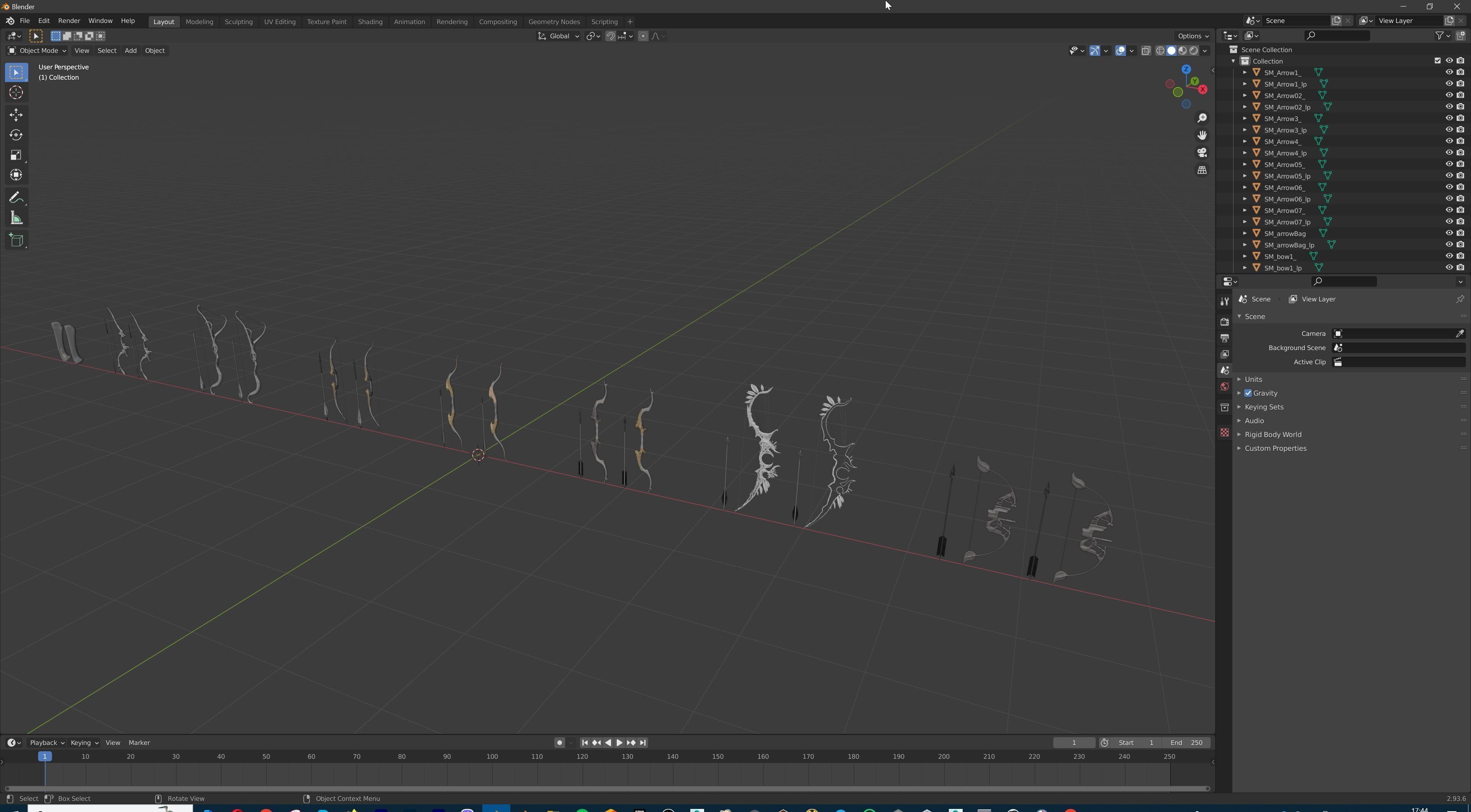 Fantasy Bow and Arrow Set High-poly and Game-Ready Low-poly 3D model_65