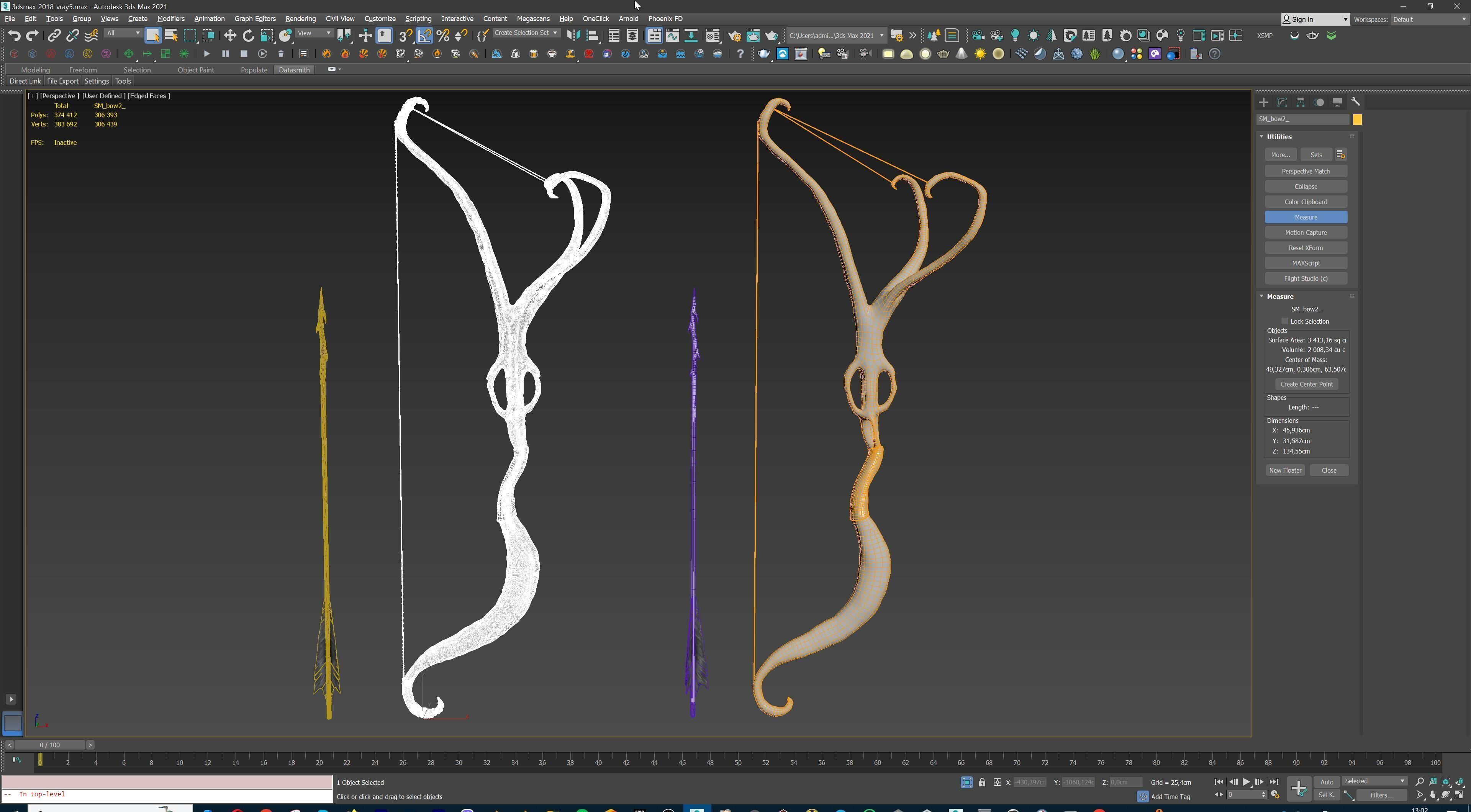 Fantasy Bow and Arrow Set High-poly and Game-Ready Low-poly 3D model_71