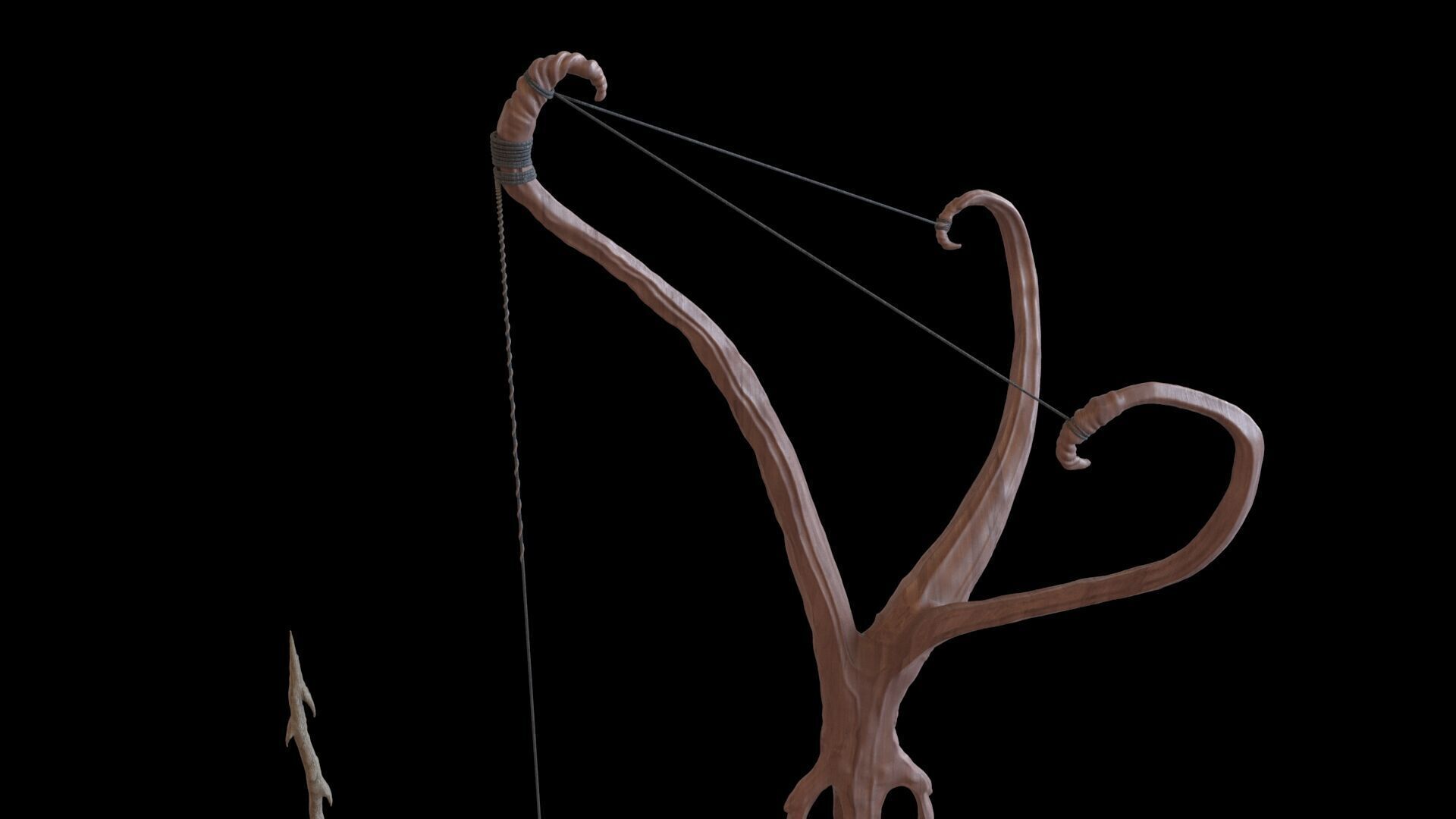 Fantasy Bow and Arrow Set High-poly and Game-Ready Low-poly 3D model_14