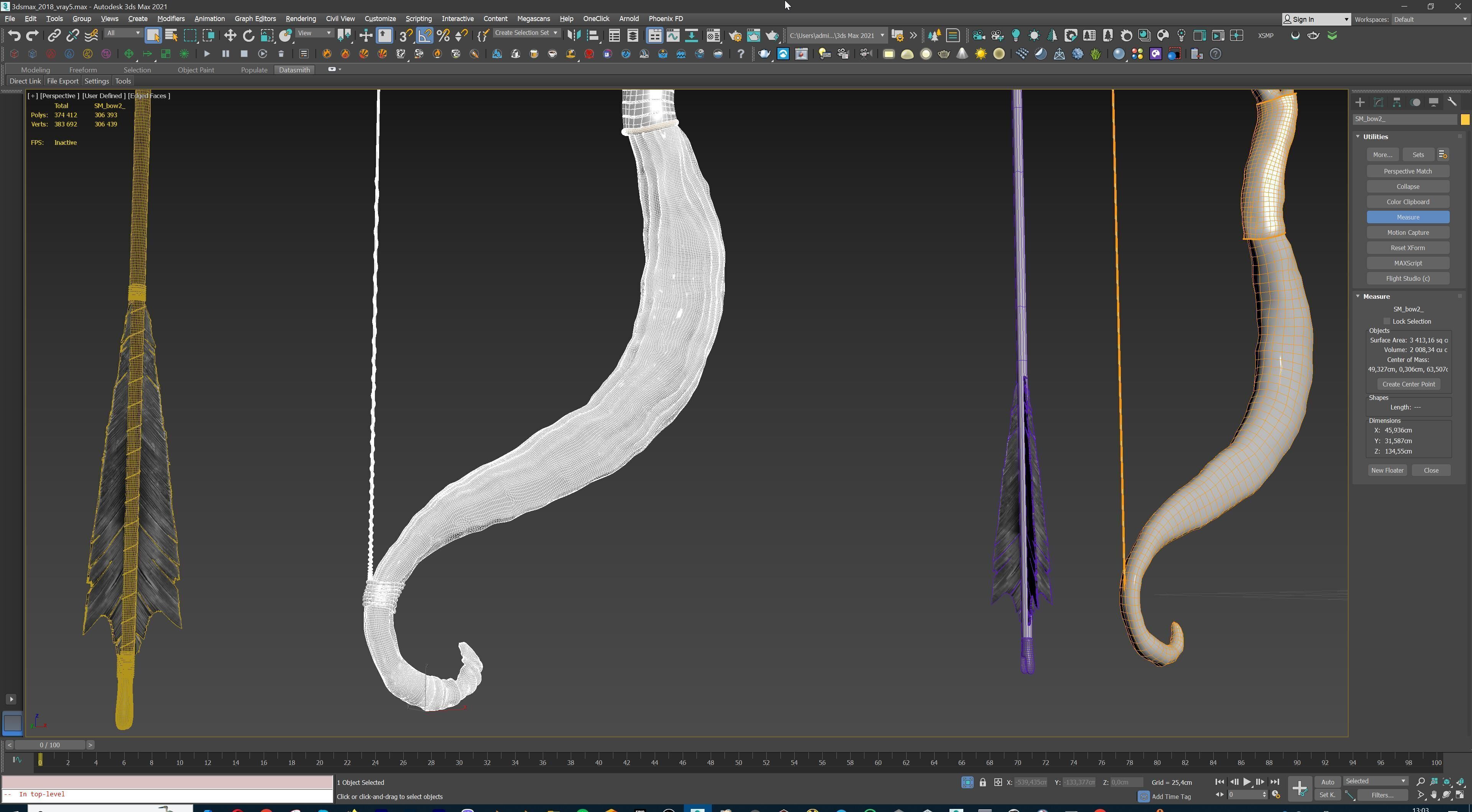 Fantasy Bow and Arrow Set High-poly and Game-Ready Low-poly 3D model_78