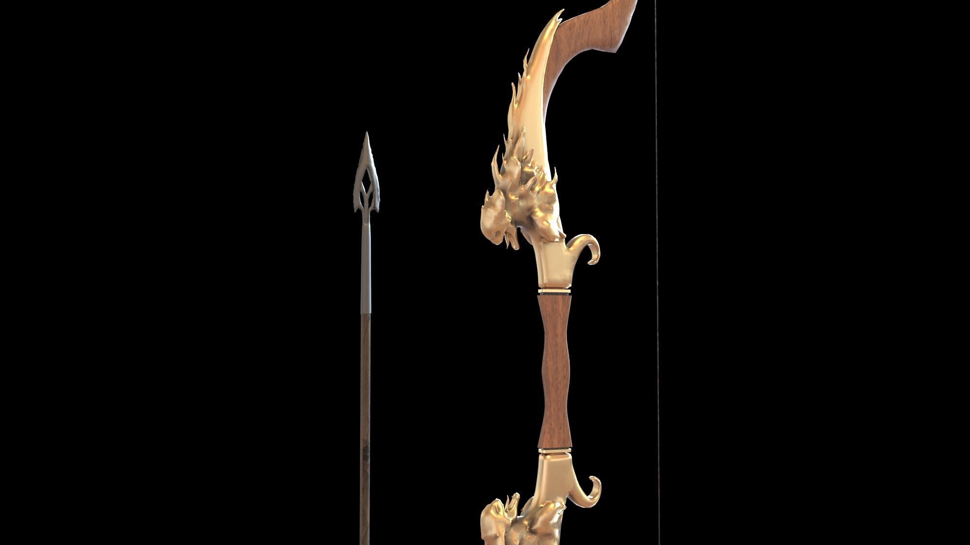 Fantasy Bow and Arrow Set High-poly and Game-Ready Low-poly 3D model_38