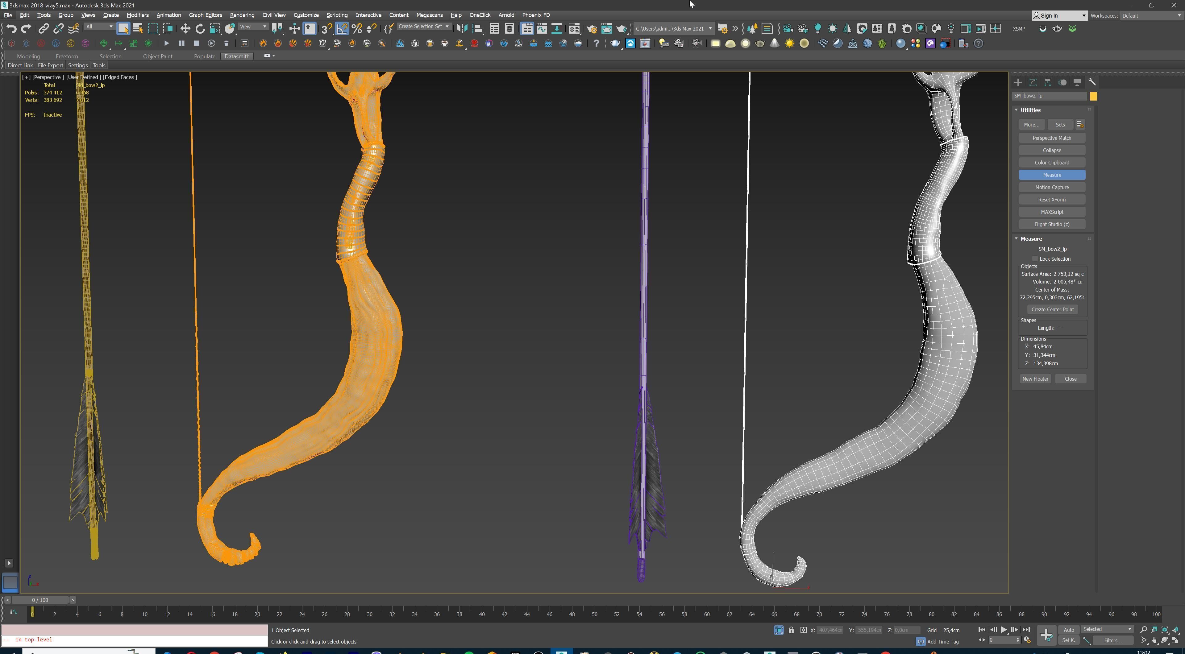 Fantasy Bow and Arrow Set High-poly and Game-Ready Low-poly 3D model_74