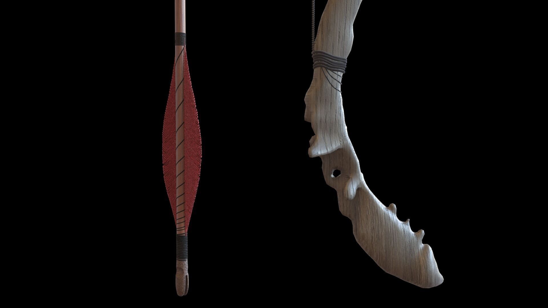 Fantasy Bow and Arrow Set High-poly and Game-Ready Low-poly 3D model_9
