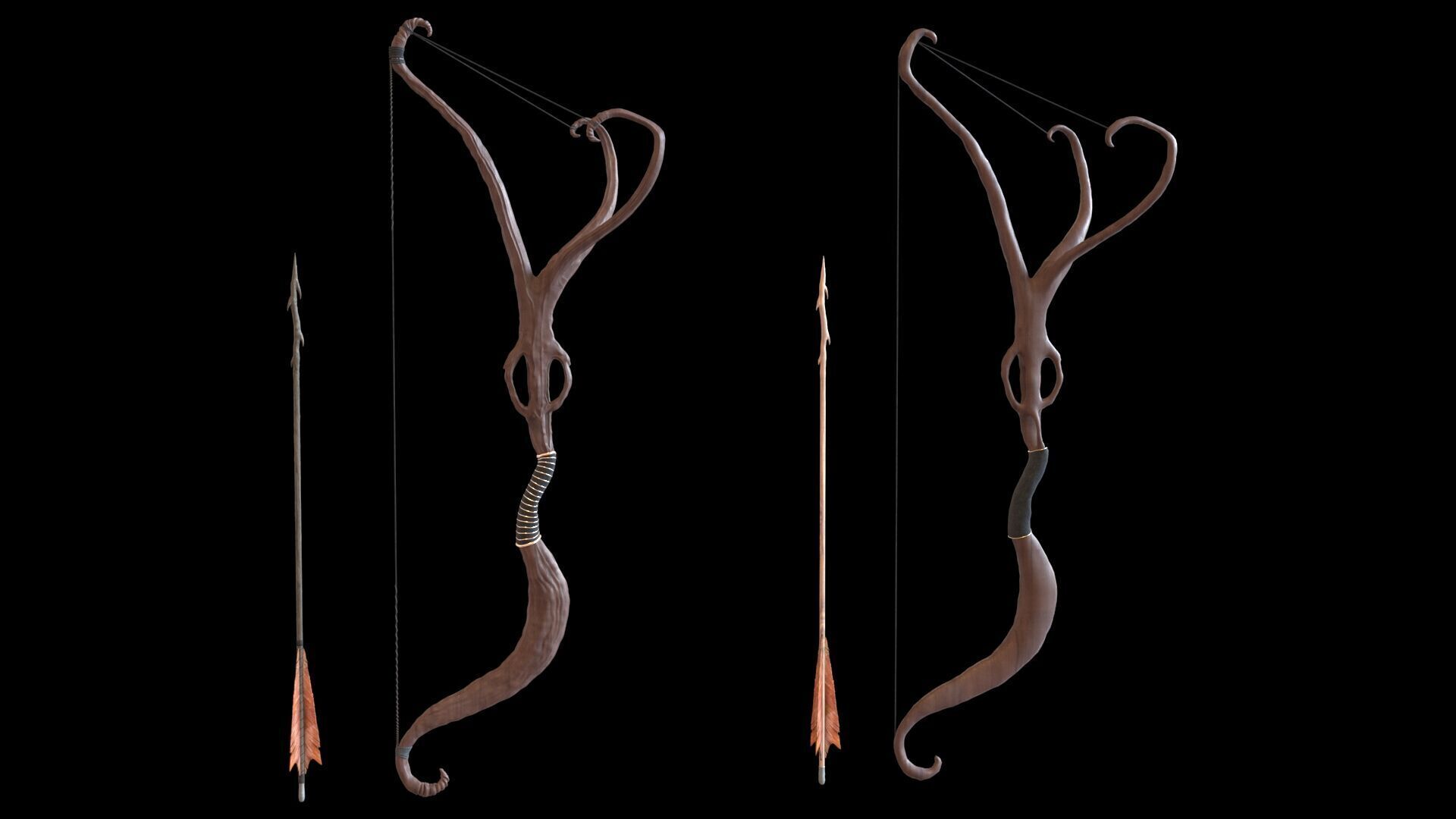 Fantasy Bow and Arrow Set High-poly and Game-Ready Low-poly 3D model_13