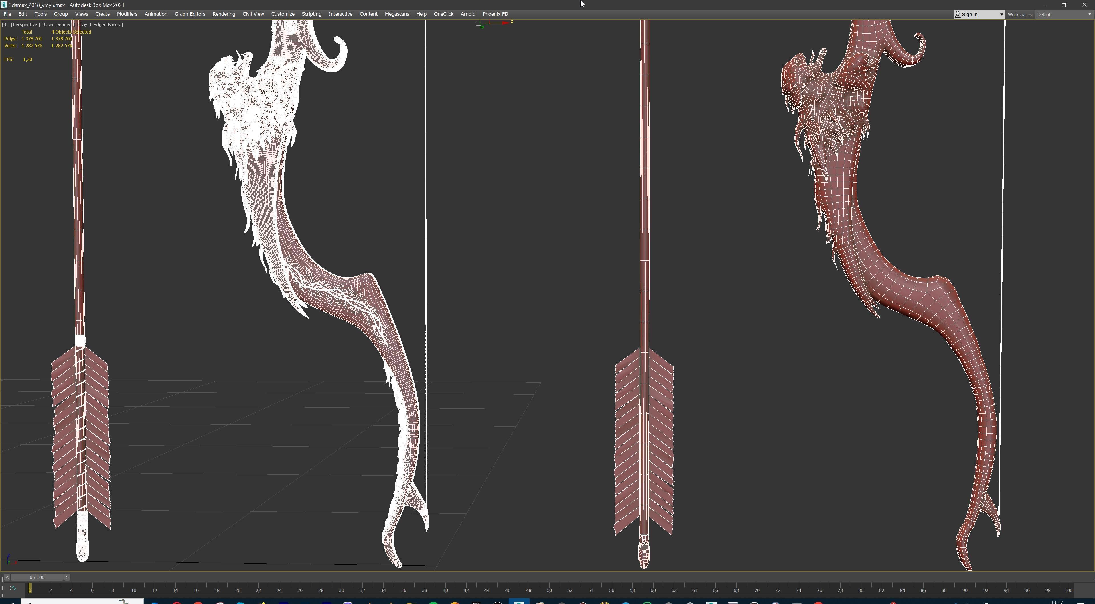 Fantasy Bow and Arrow Set High-poly and Game-Ready Low-poly 3D model_103