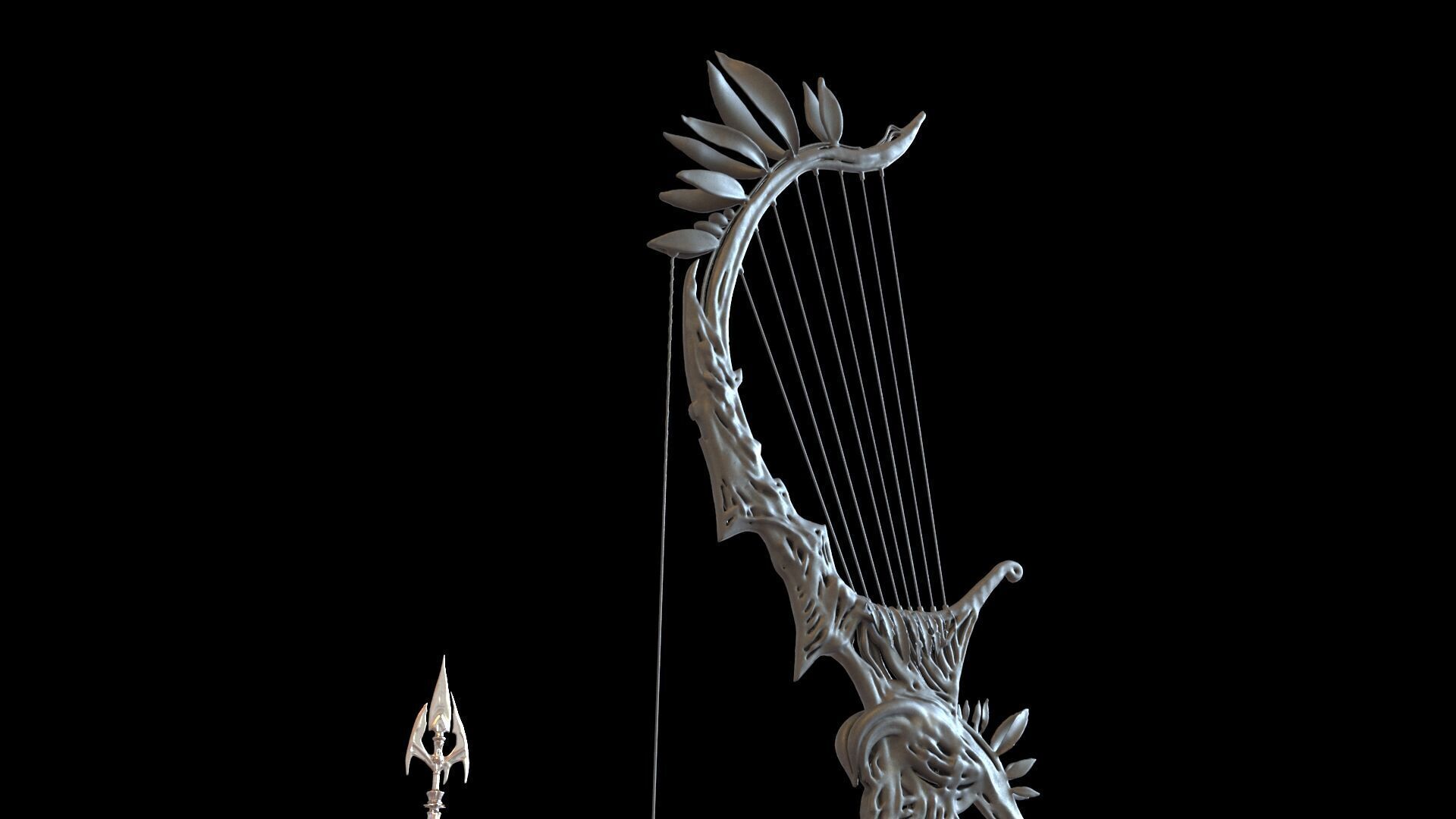 Fantasy Bow and Arrow Set High-poly and Game-Ready Low-poly 3D model_40