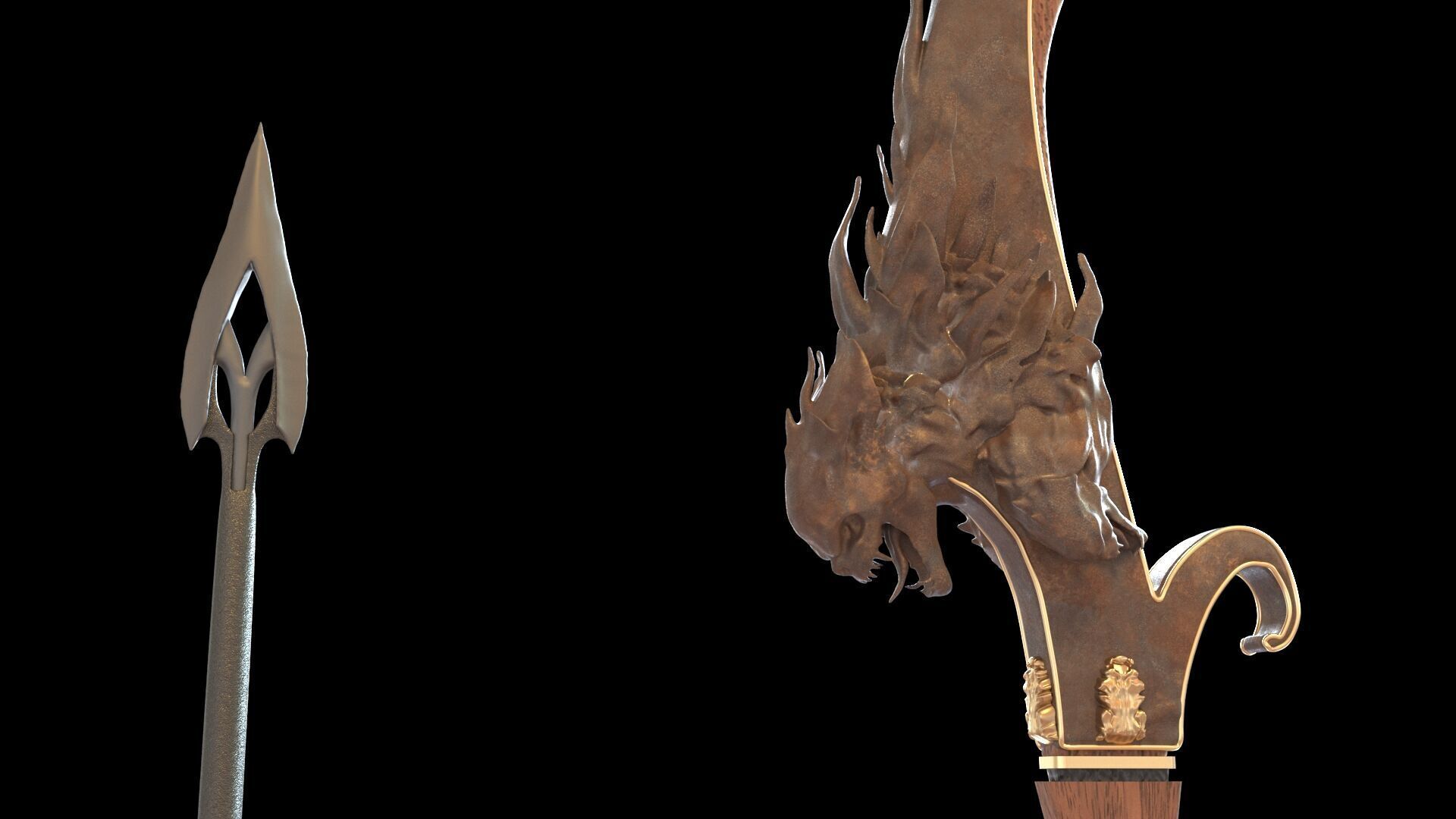 Fantasy Bow and Arrow Set High-poly and Game-Ready Low-poly 3D model_32