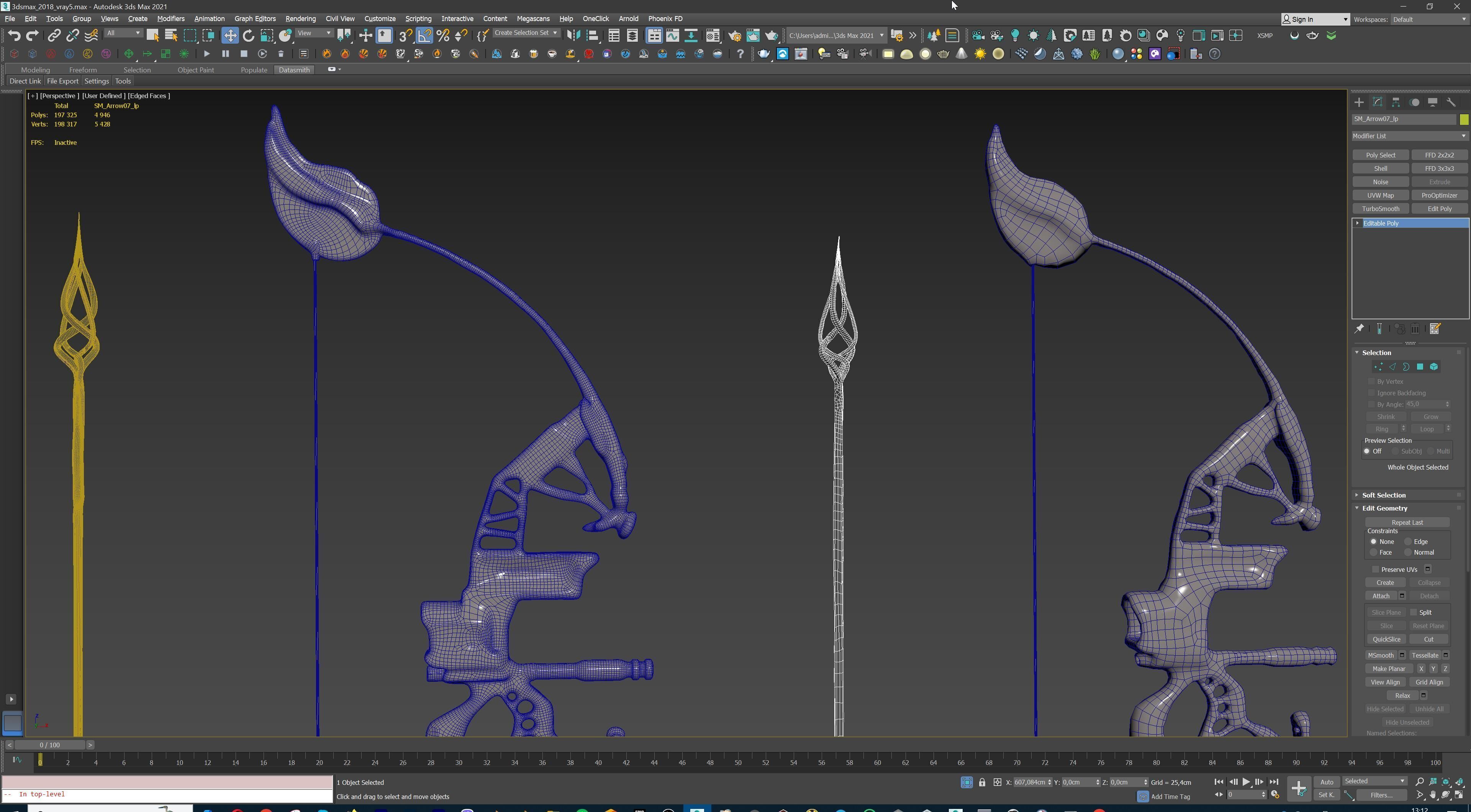Fantasy Bow and Arrow Set High-poly and Game-Ready Low-poly 3D model_96