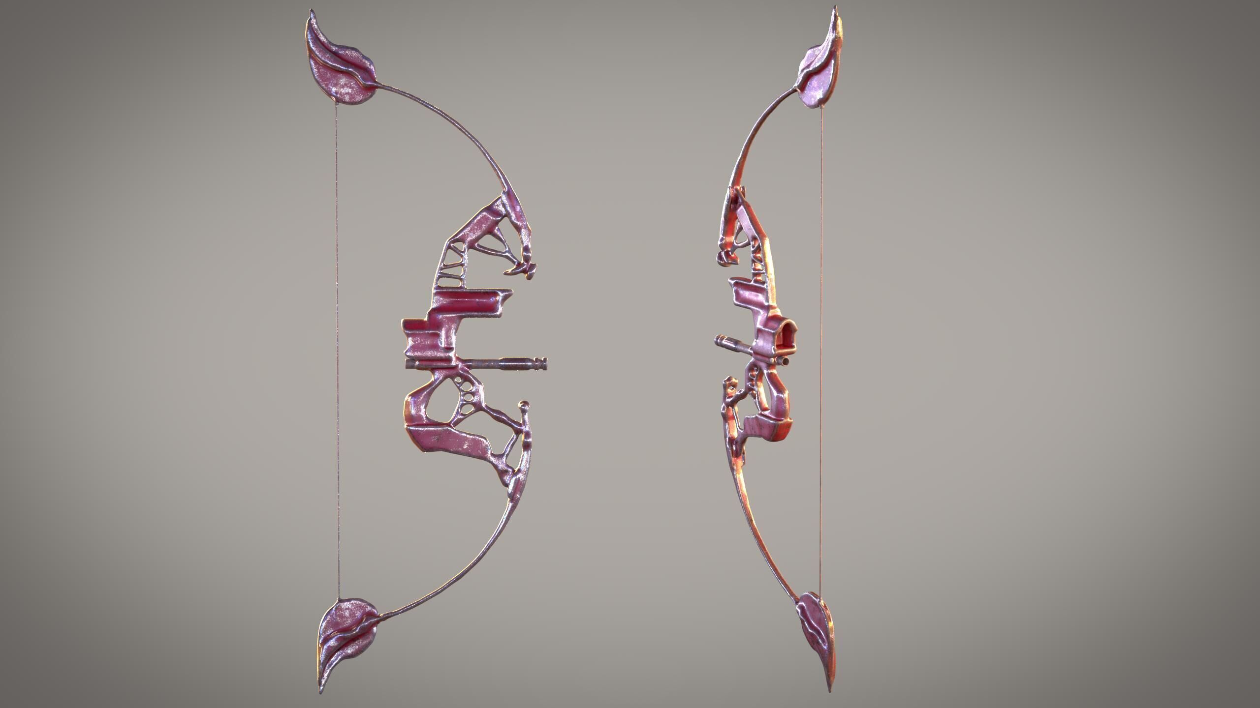 Fantasy Bow and Arrow Set High-poly and Game-Ready Low-poly 3D model_61