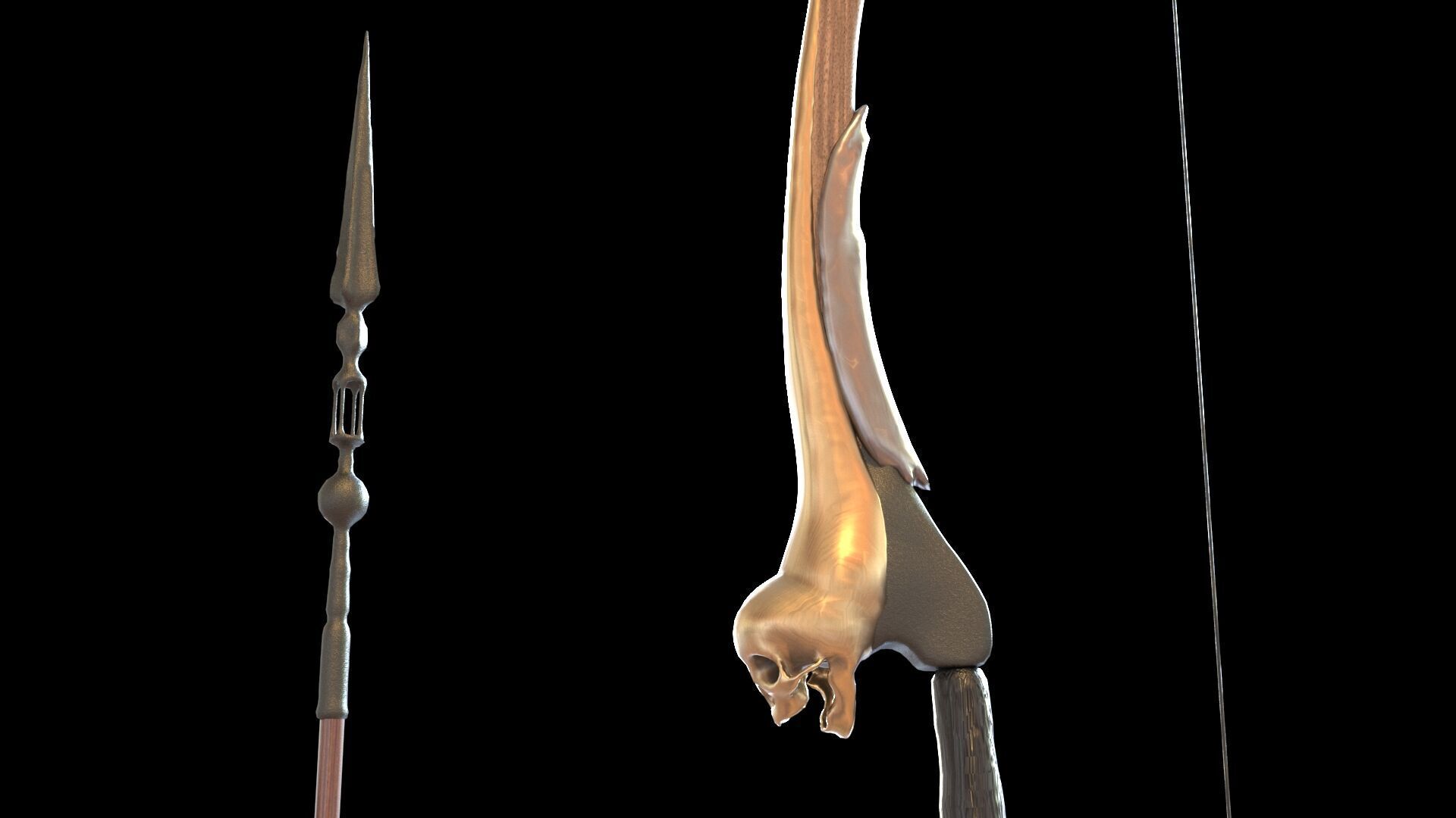Fantasy Bow and Arrow Set High-poly and Game-Ready Low-poly 3D model_25