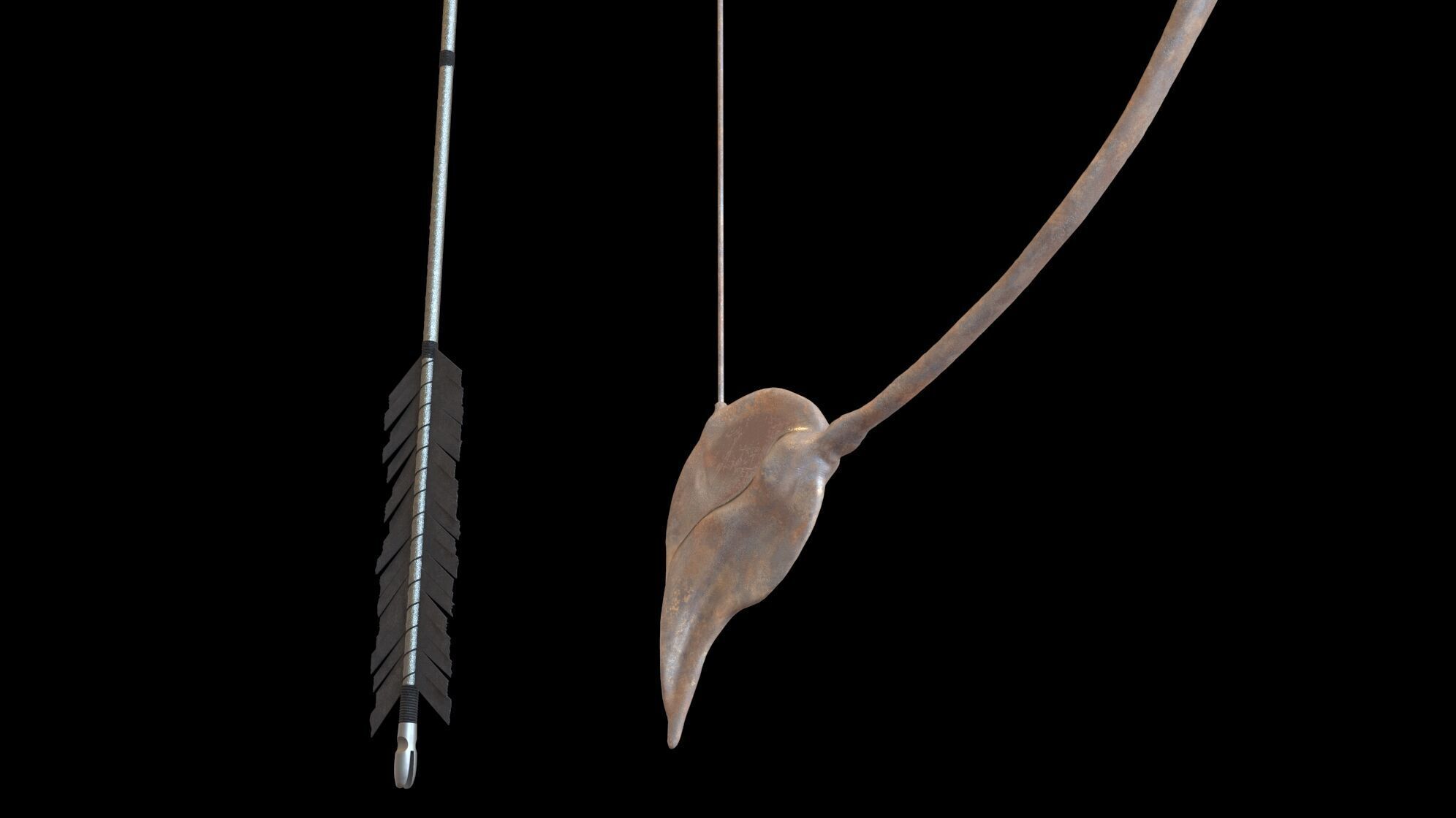 Fantasy Bow and Arrow Set High-poly and Game-Ready Low-poly 3D model_48