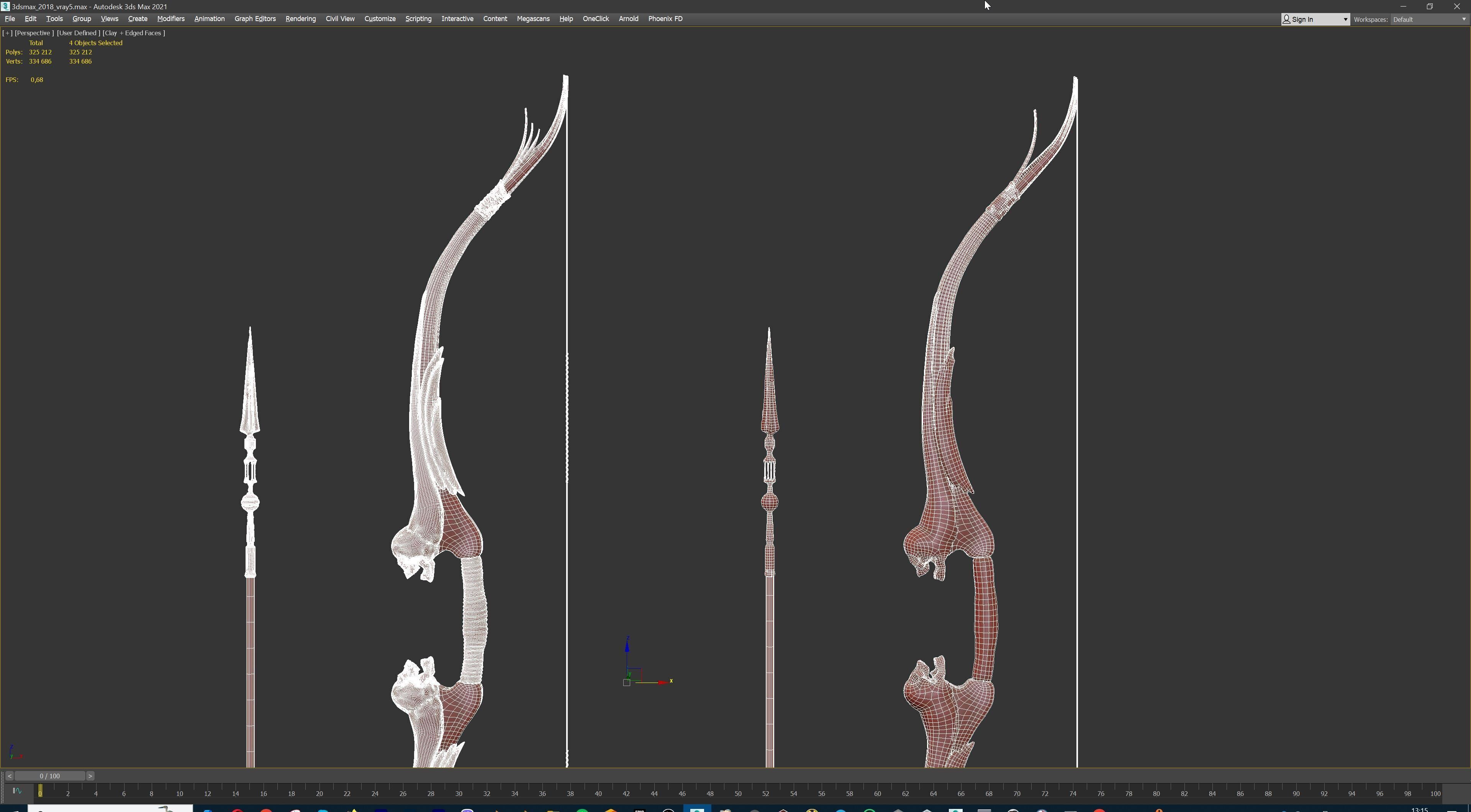 Fantasy Bow and Arrow Set High-poly and Game-Ready Low-poly 3D model_95