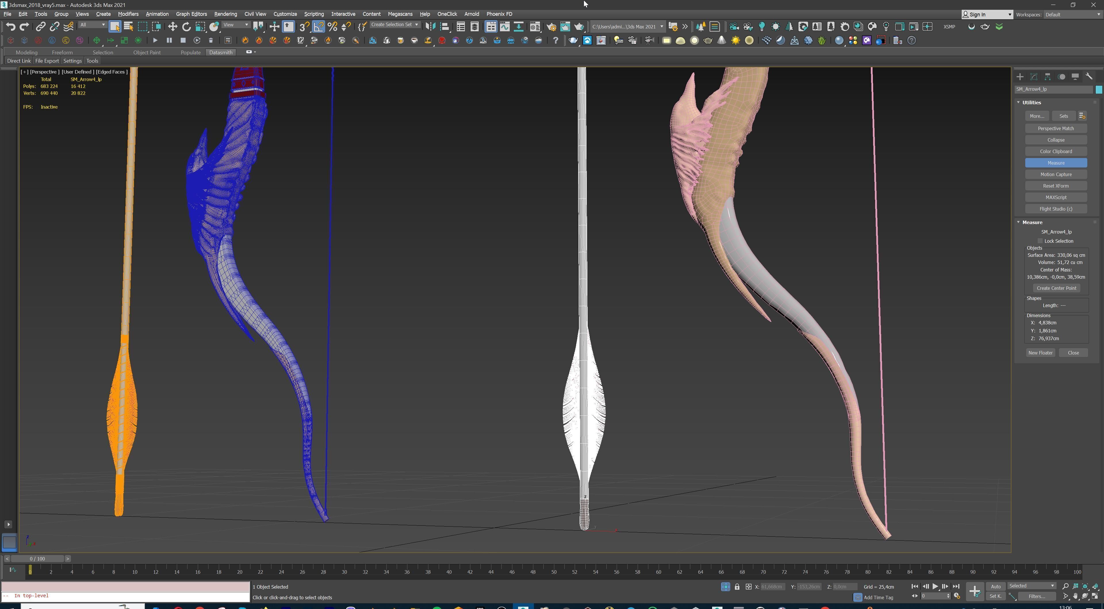 Fantasy Bow and Arrow Set High-poly and Game-Ready Low-poly 3D model_75
