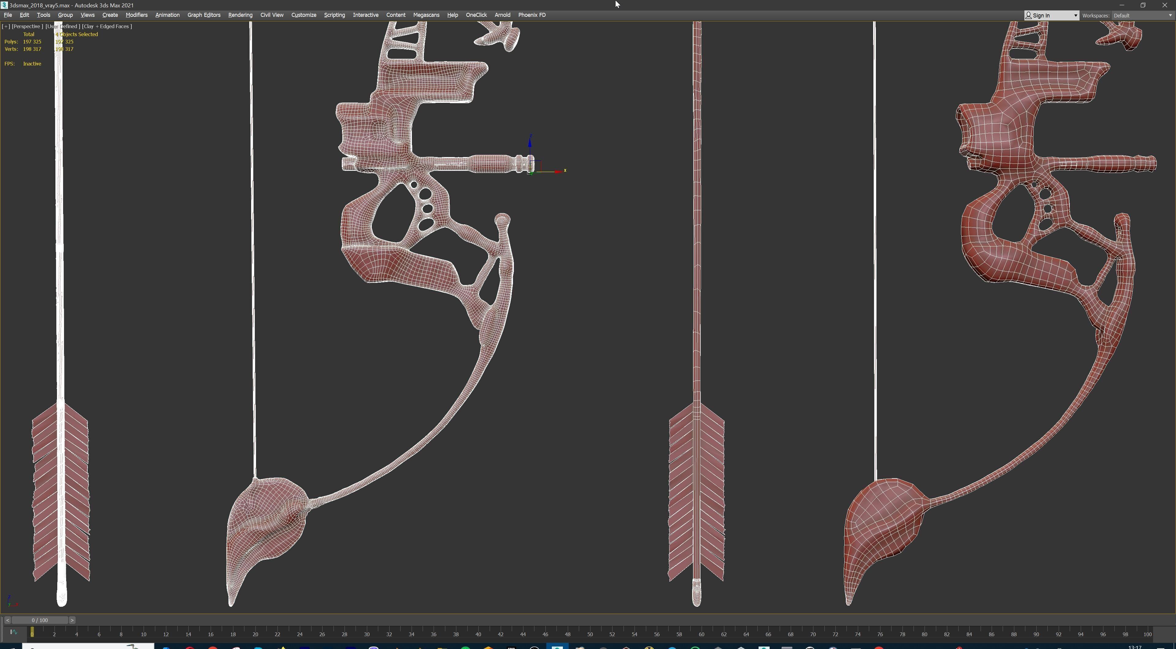 Fantasy Bow and Arrow Set High-poly and Game-Ready Low-poly 3D model_105