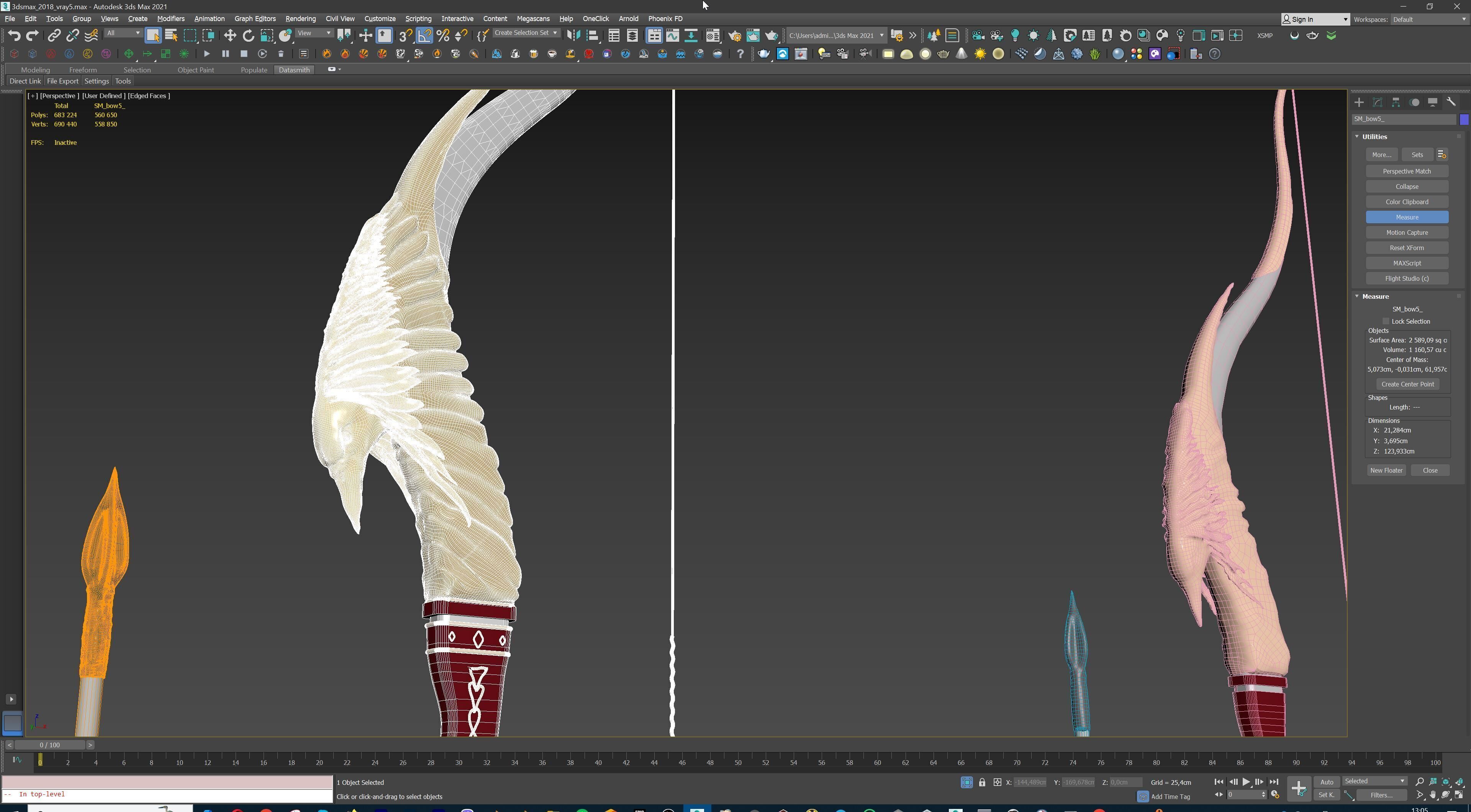 Fantasy Bow and Arrow Set High-poly and Game-Ready Low-poly 3D model_80