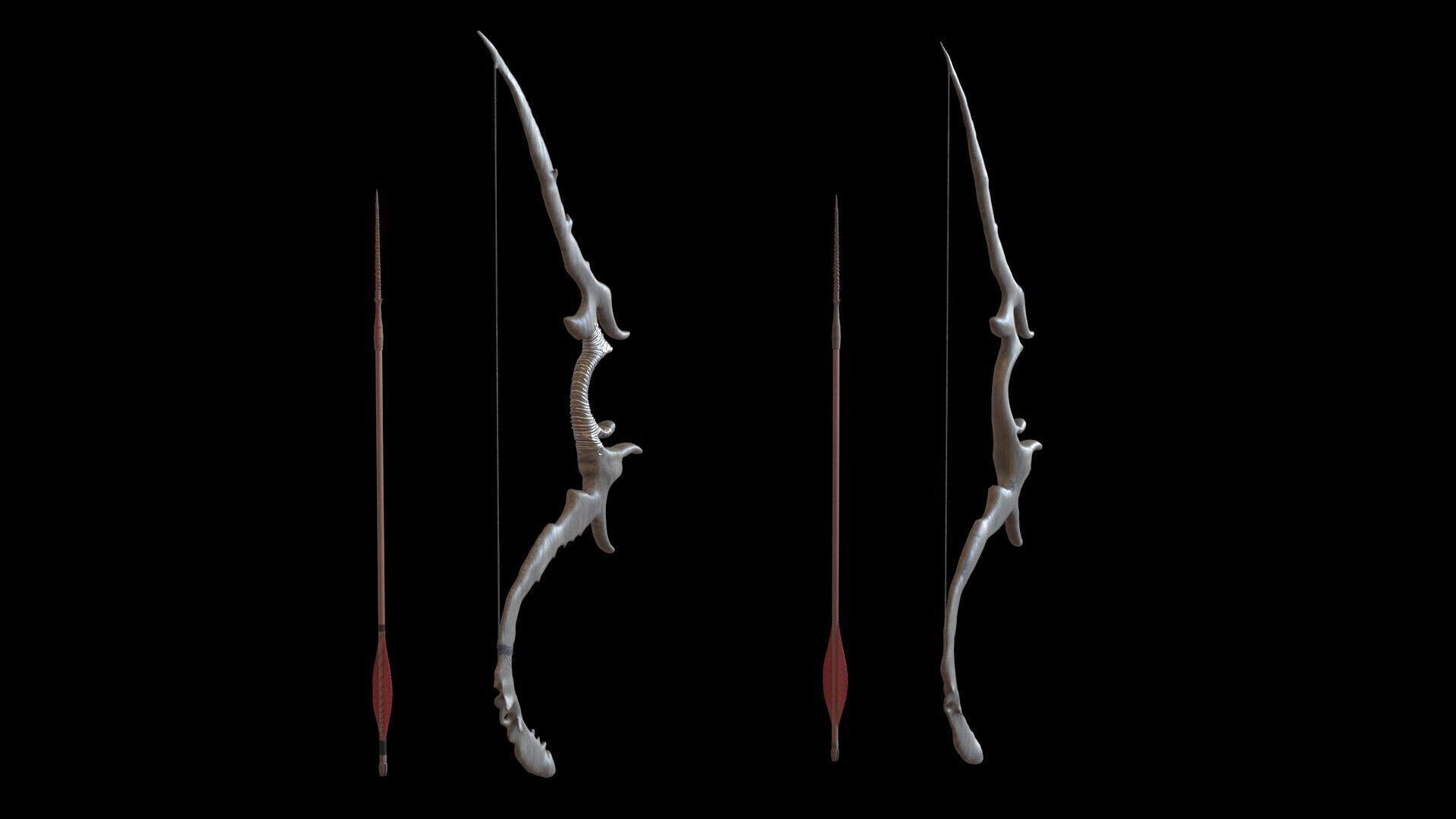 Fantasy Bow and Arrow Set High-poly and Game-Ready Low-poly 3D model_8