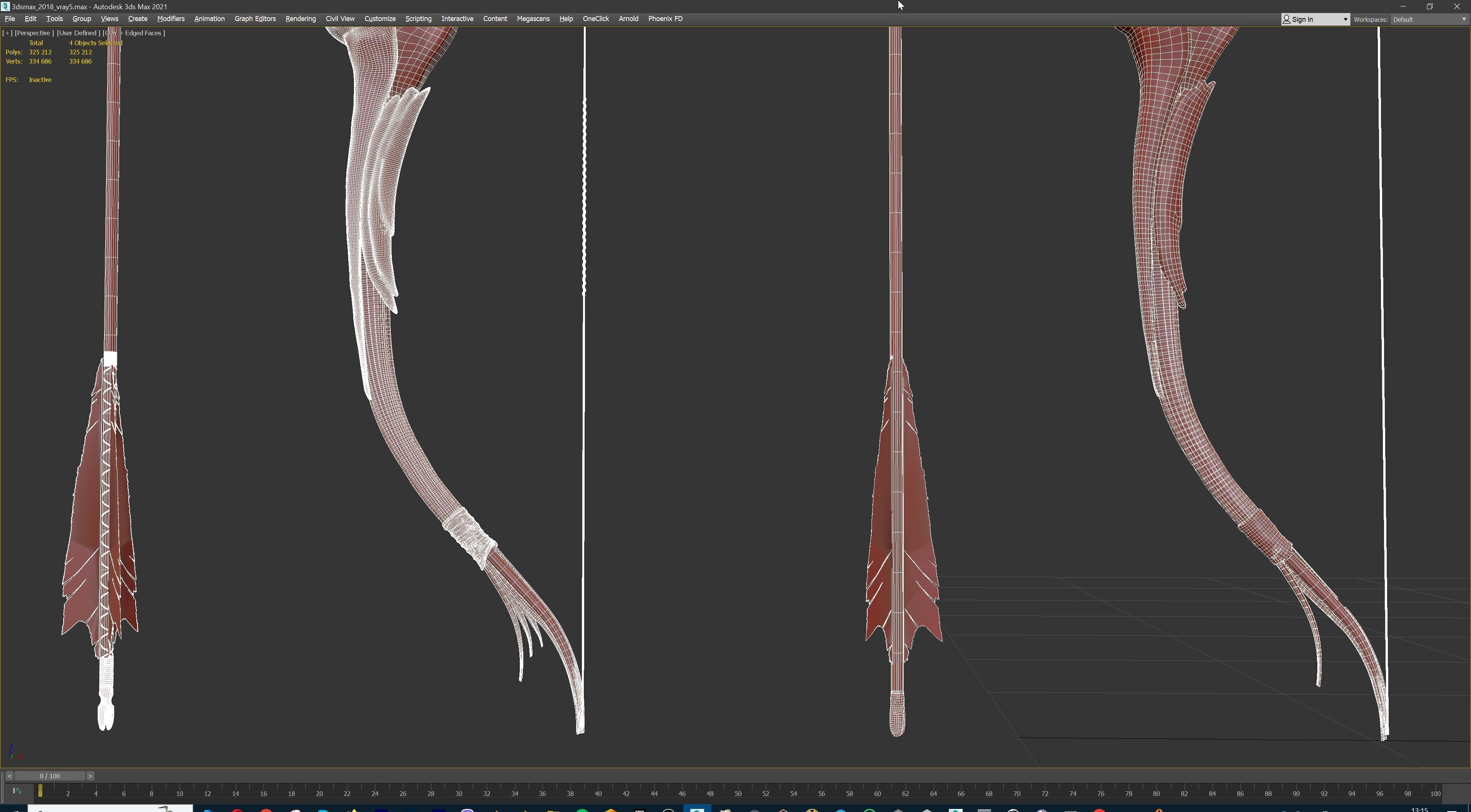 Fantasy Bow and Arrow Set High-poly and Game-Ready Low-poly 3D model_99