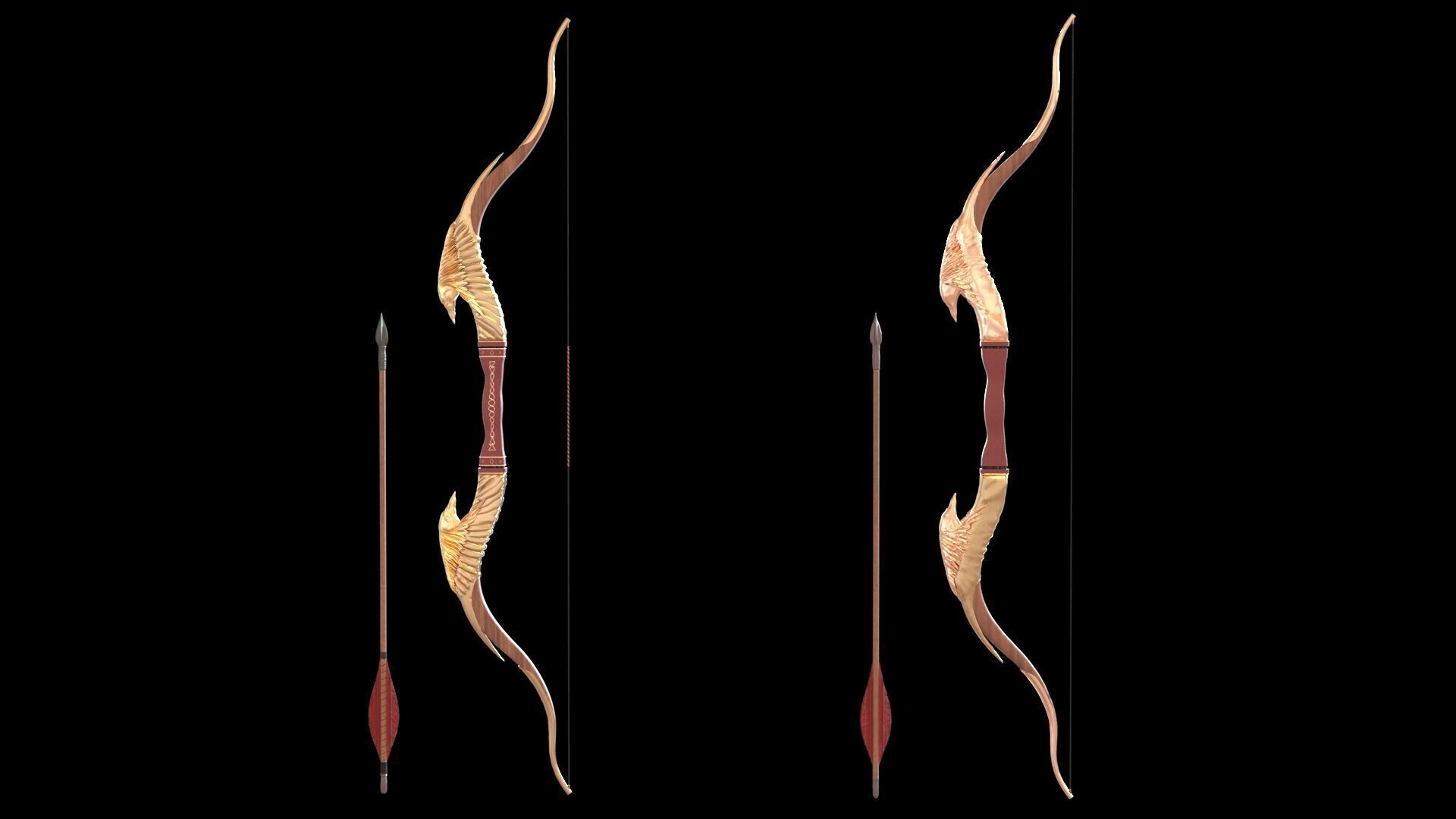 Fantasy Bow and Arrow Set High-poly and Game-Ready Low-poly 3D model_26