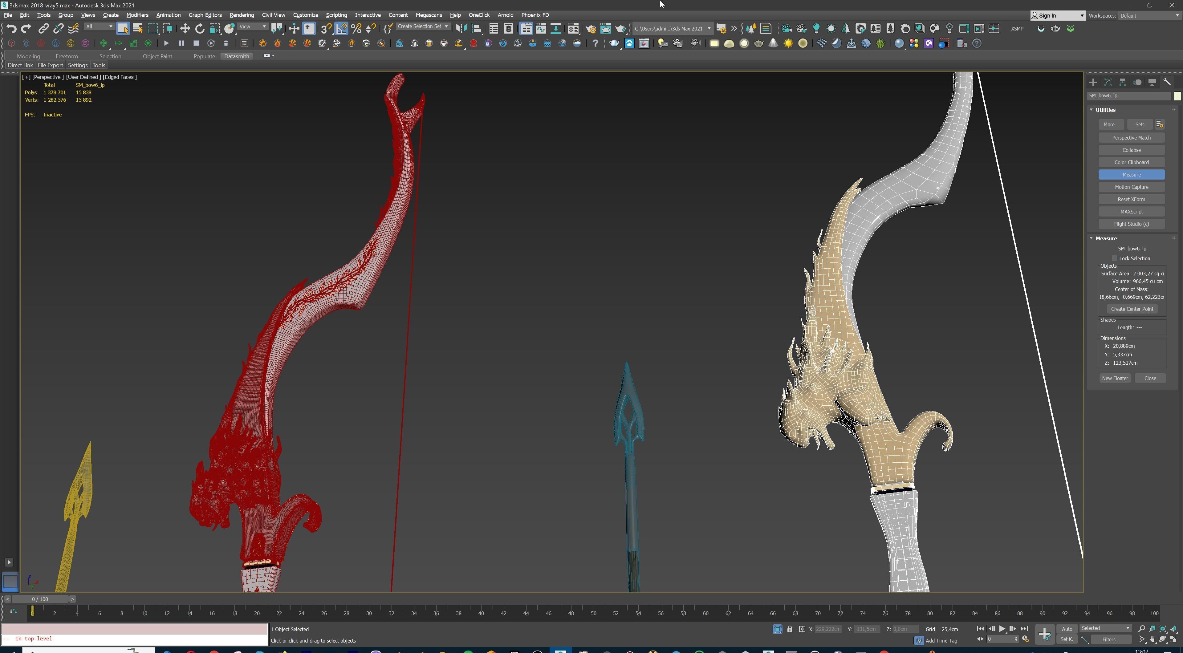 Fantasy Bow and Arrow Set High-poly and Game-Ready Low-poly 3D model_89