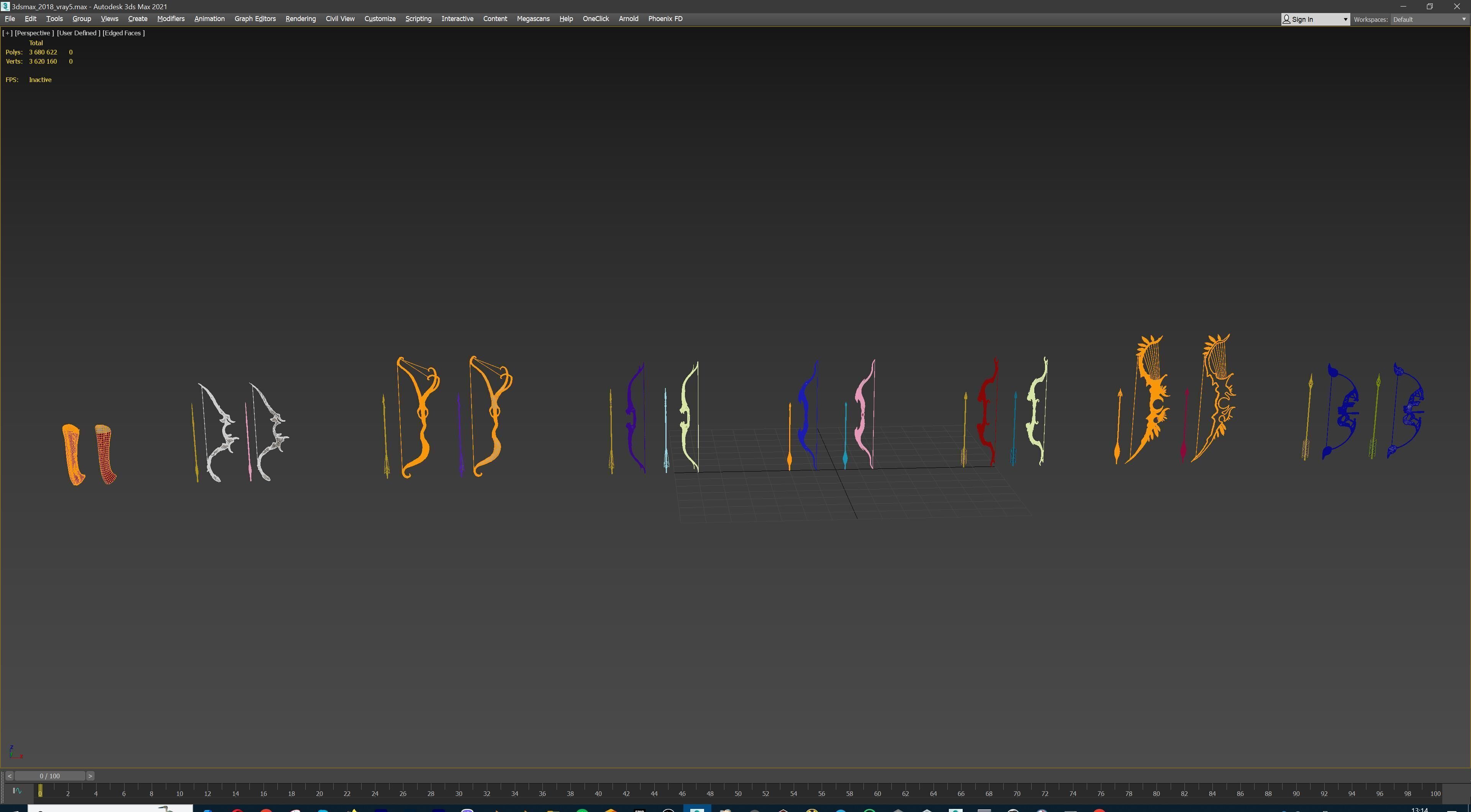 Fantasy Bow and Arrow Set High-poly and Game-Ready Low-poly 3D model_90