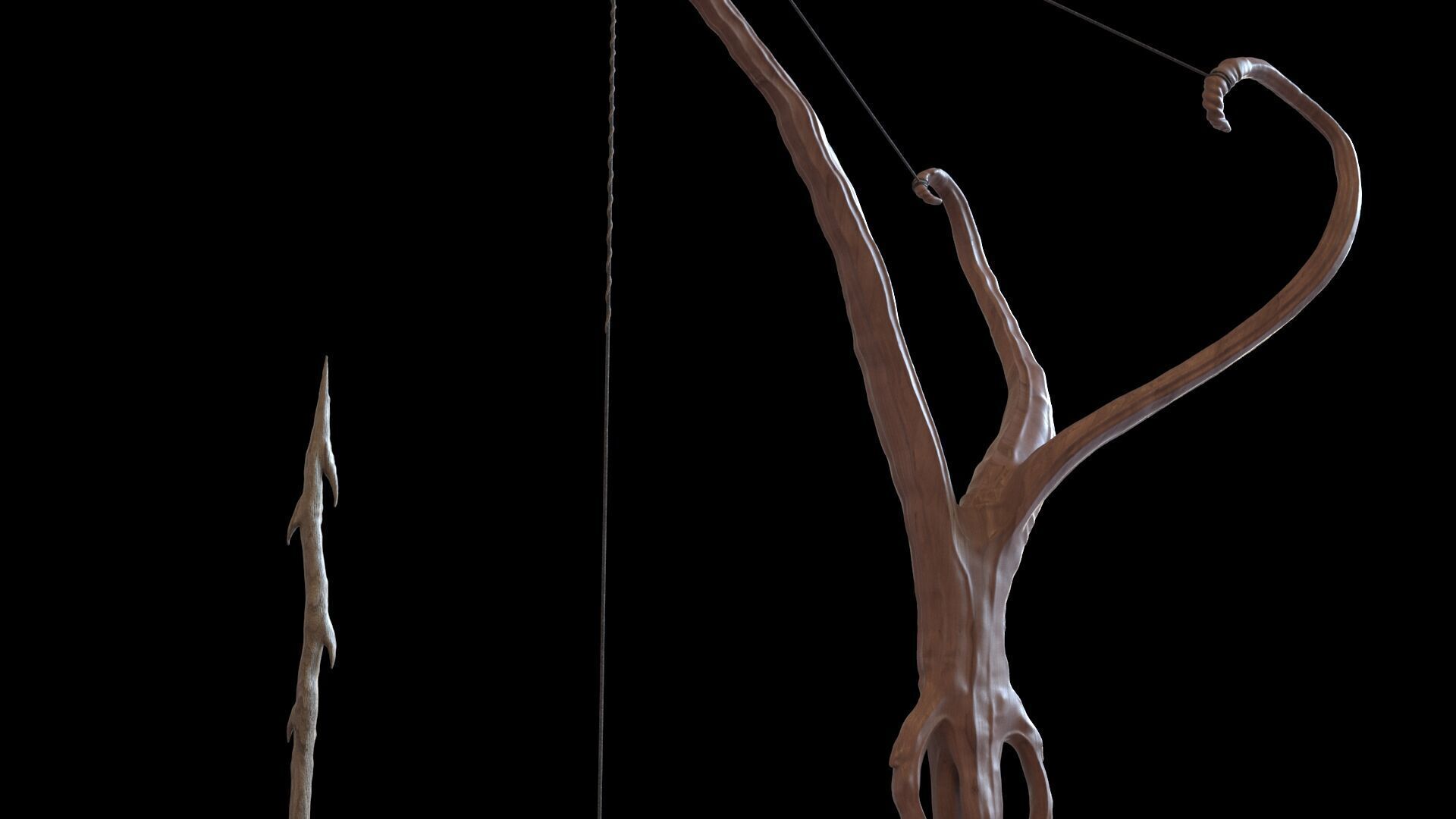 Fantasy Bow and Arrow Set High-poly and Game-Ready Low-poly 3D model_17
