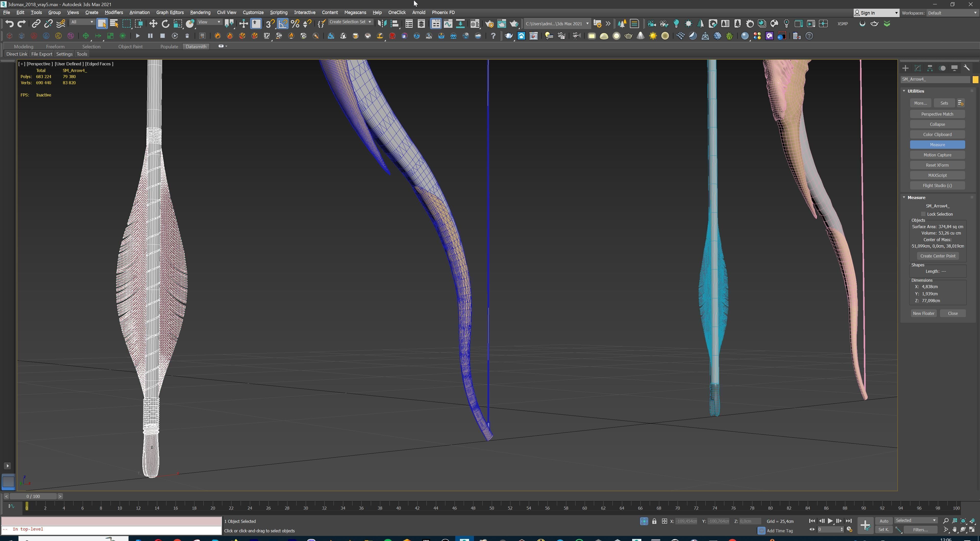 Fantasy Bow and Arrow Set High-poly and Game-Ready Low-poly 3D model_77