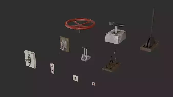 Levers buttons and switches pack Low-poly 3D model