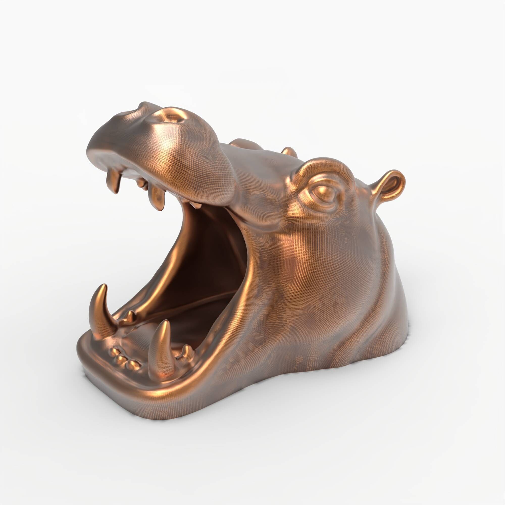 Hippo Head Animal Sculpture For Garden Decor or Tabletop Storage 3D print model_2