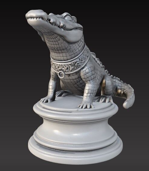 Victorian Style Crocodile Sculpture 3D Model STL FBX OBJ GLB 3D print model_11