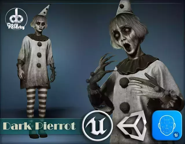 Dark Pierrot Low-poly 3D model