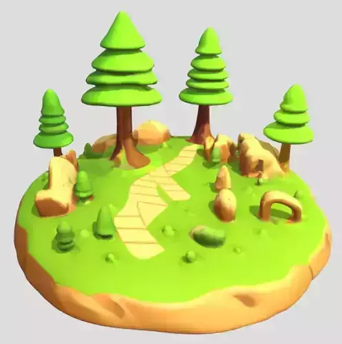 Miniature Forest 3D Model  PBR Textured Stylized Asset Low-poly 3D model