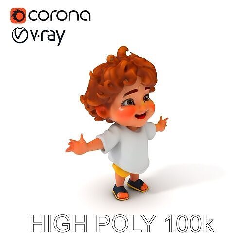 CurlyHaired Toddler D Model for Games and Animations Low-poly 3D model