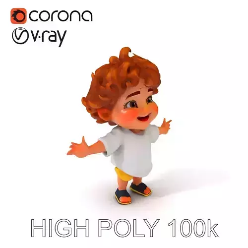 CurlyHaired Toddler D Model for Games and Animations
