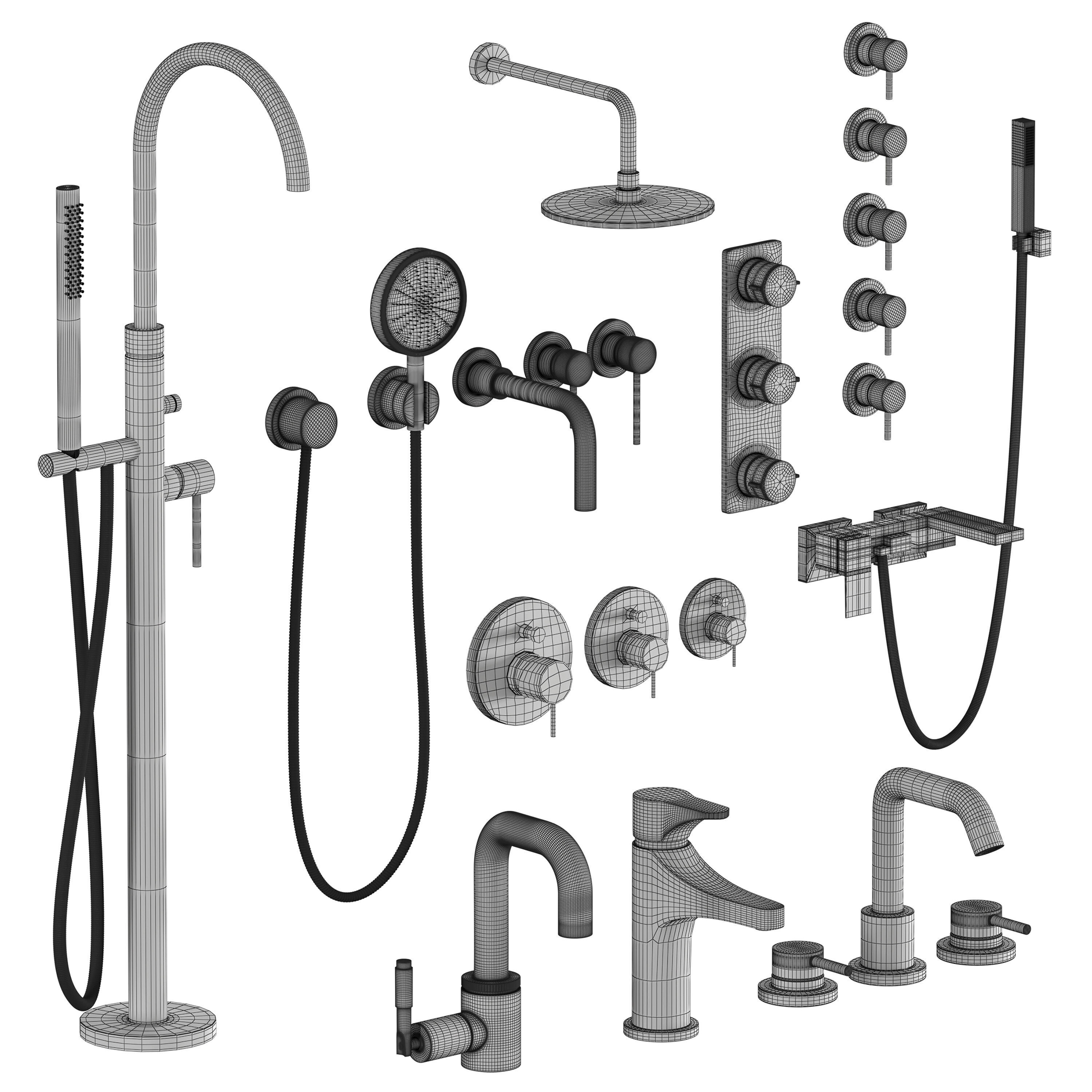 faucet and shower omnires set 07 Low-poly 3D model_5