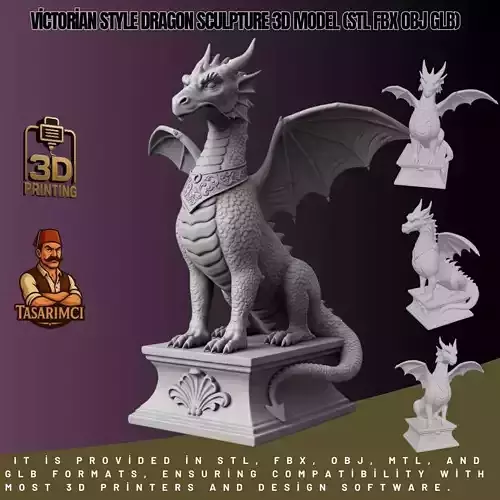 Victorian Style Dragon Sculpture 3D Model STL FBX OBJ GLB 3D print model